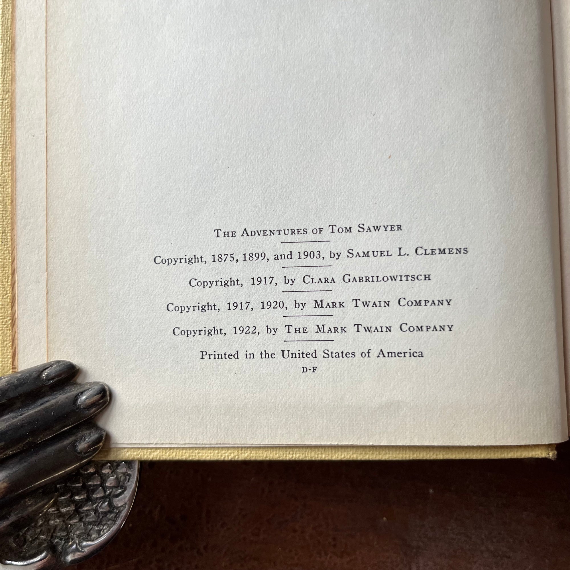 American Classic Literature Book Set - American Artist's Edition The Complete Works of Mark Twain - 12 Volume Set (Volumes 1-12) - view of the copyright information