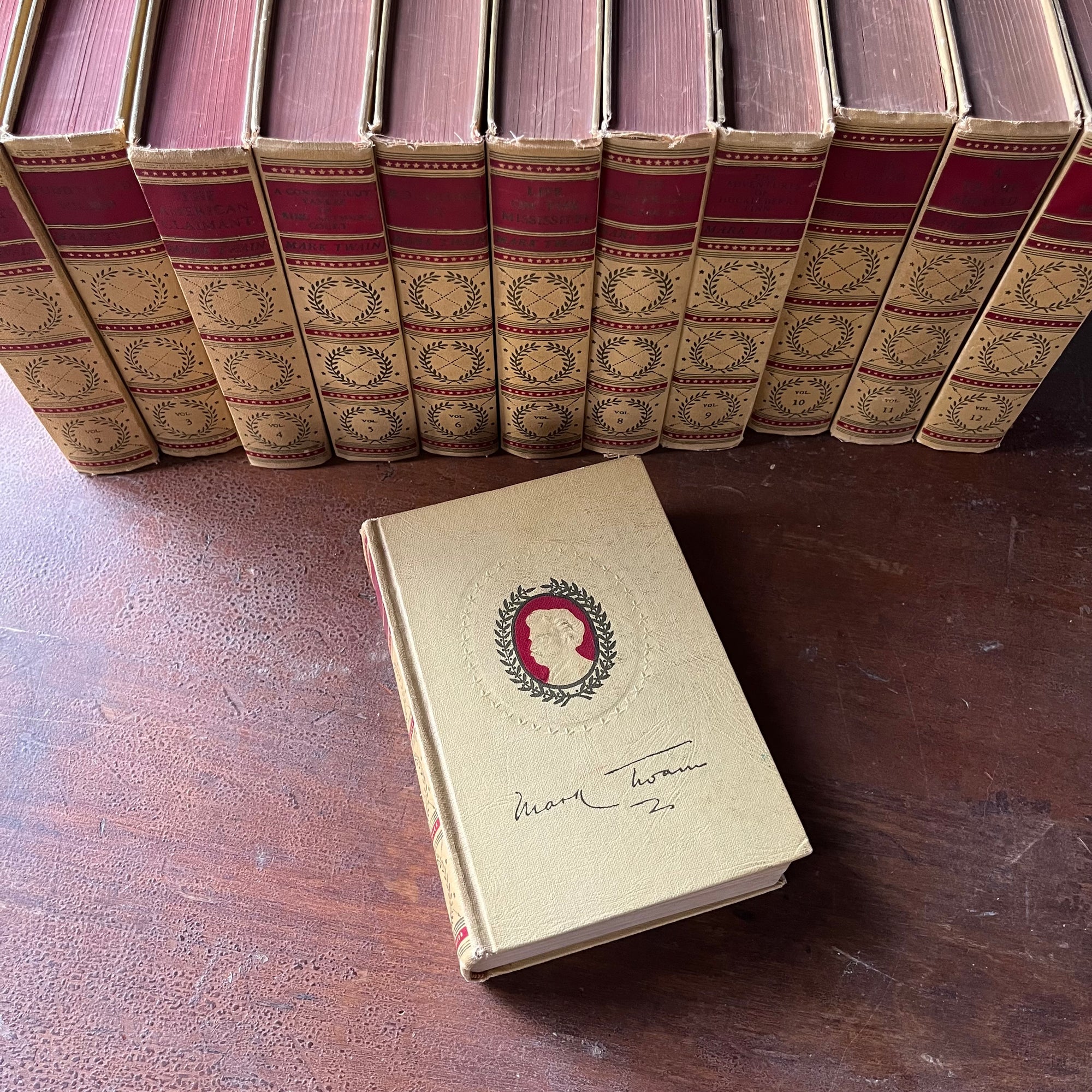 American Classic Literature Book Set - American Artist's Edition The Complete Works of Mark Twain - 12 Volume Set (Volumes 1-12) - view of the front cover