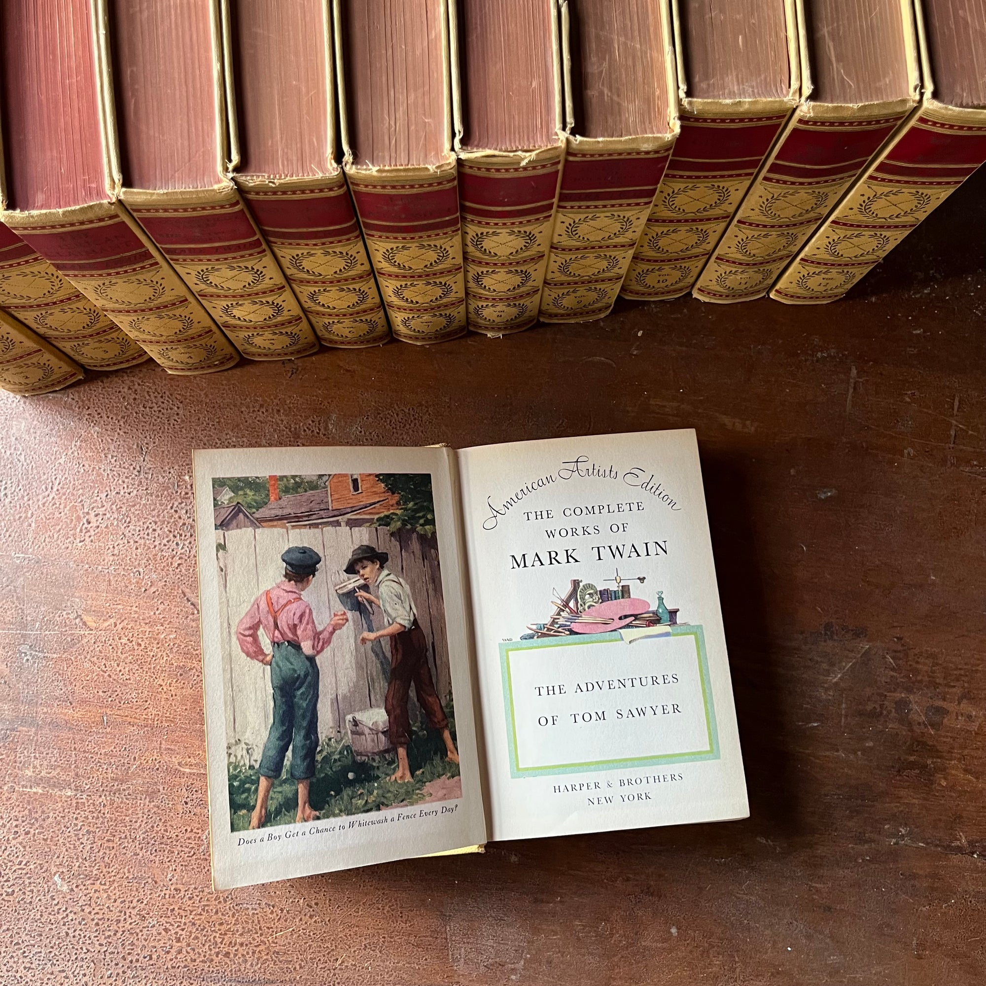American Classic Literature Book Set - American Artist's Edition The Complete Works of Mark Twain - 12 Volume Set (Volumes 1-12) - view of the title page