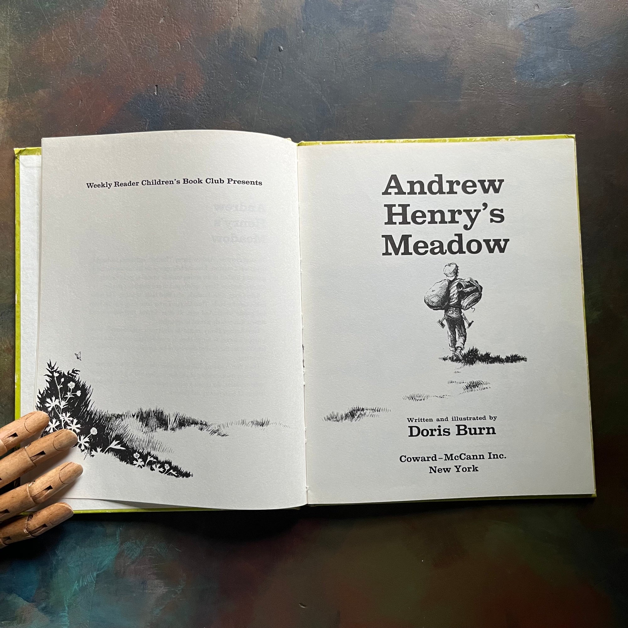 Andrew Henry's Meadow written & illustrated by Doris Burn-vintage children's picture book-1965 Weekly Reader Edition-view of the title page