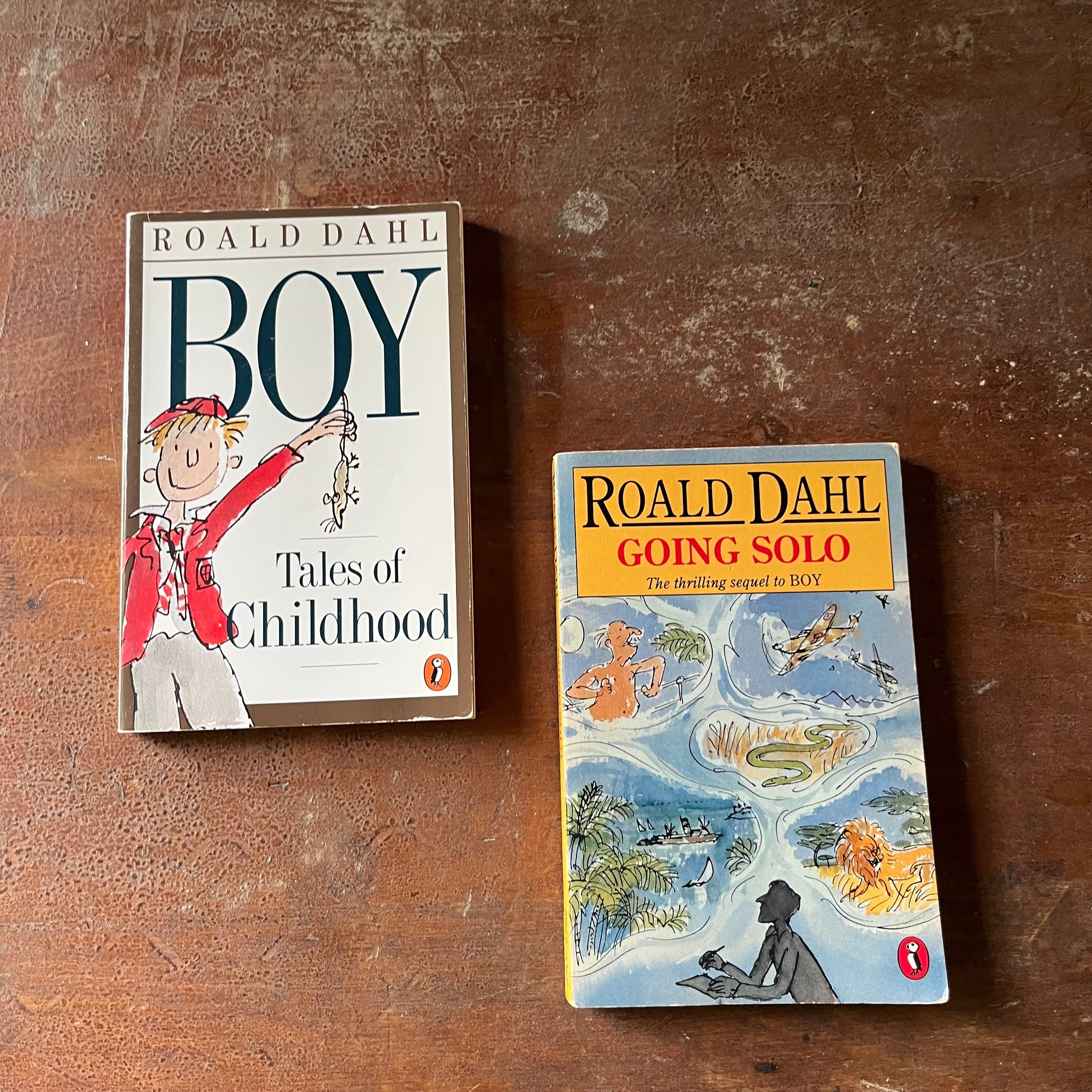 vintage children's biographies - children's chapter books - Boy and Going Solo by Roald Dahl - view of the front covers