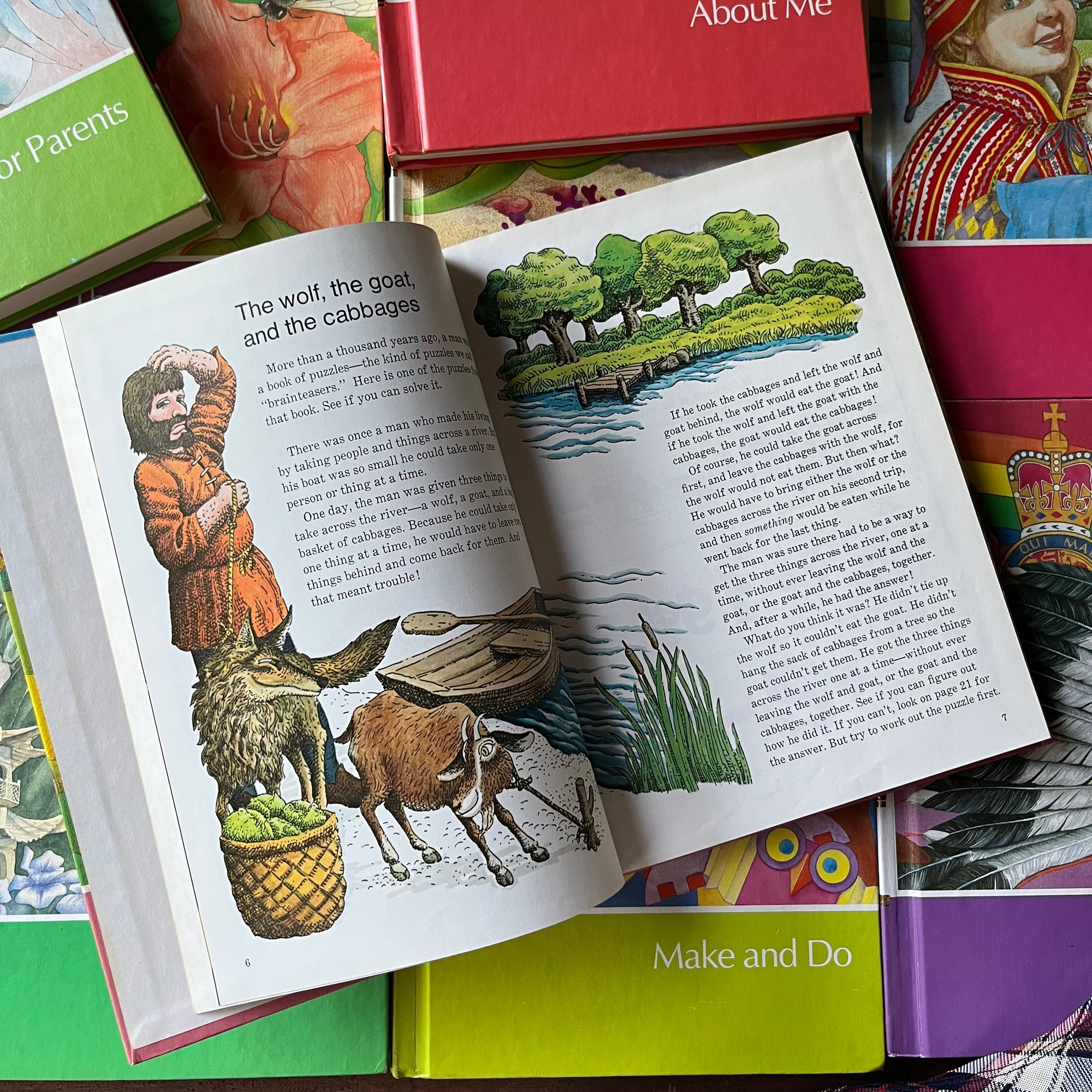 vintage children's book set, Childcraft How & Why Library 15 Volume Complete Set published by Wonder Books, Inc. - view of the illustrations