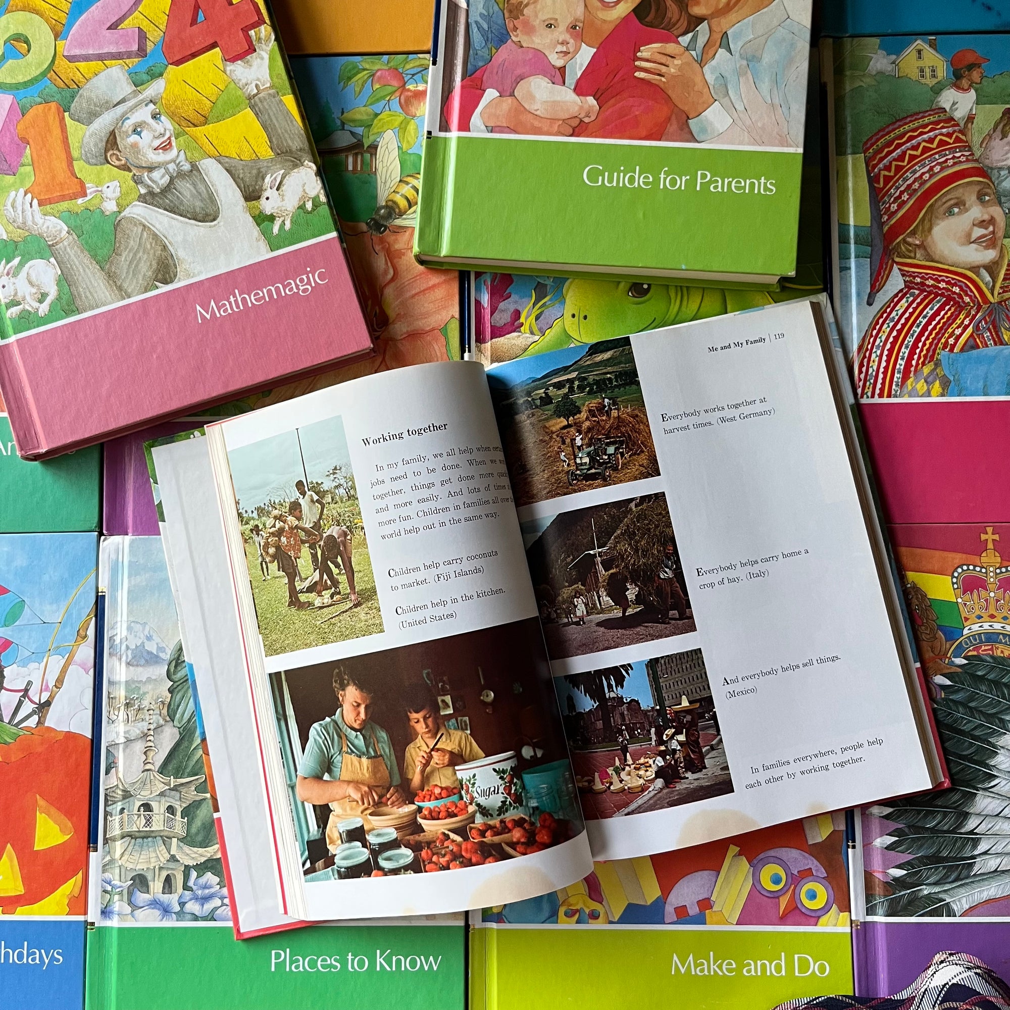 vintage children's book set, Childcraft How & Why Library 15 Volume Complete Set published by Wonder Books, Inc. - view of the photographs