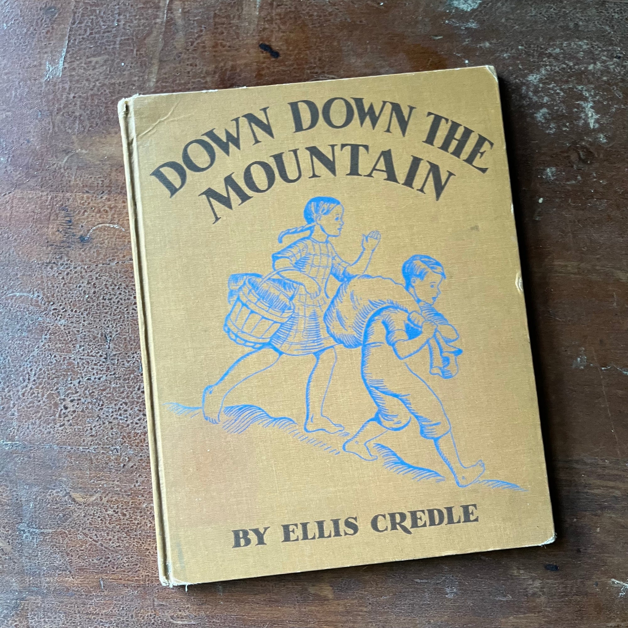 vintage children's picture book, award winning book - Down Down The Mountain written and illustration by Ellis Credle - view of the front cover with the two children pictured