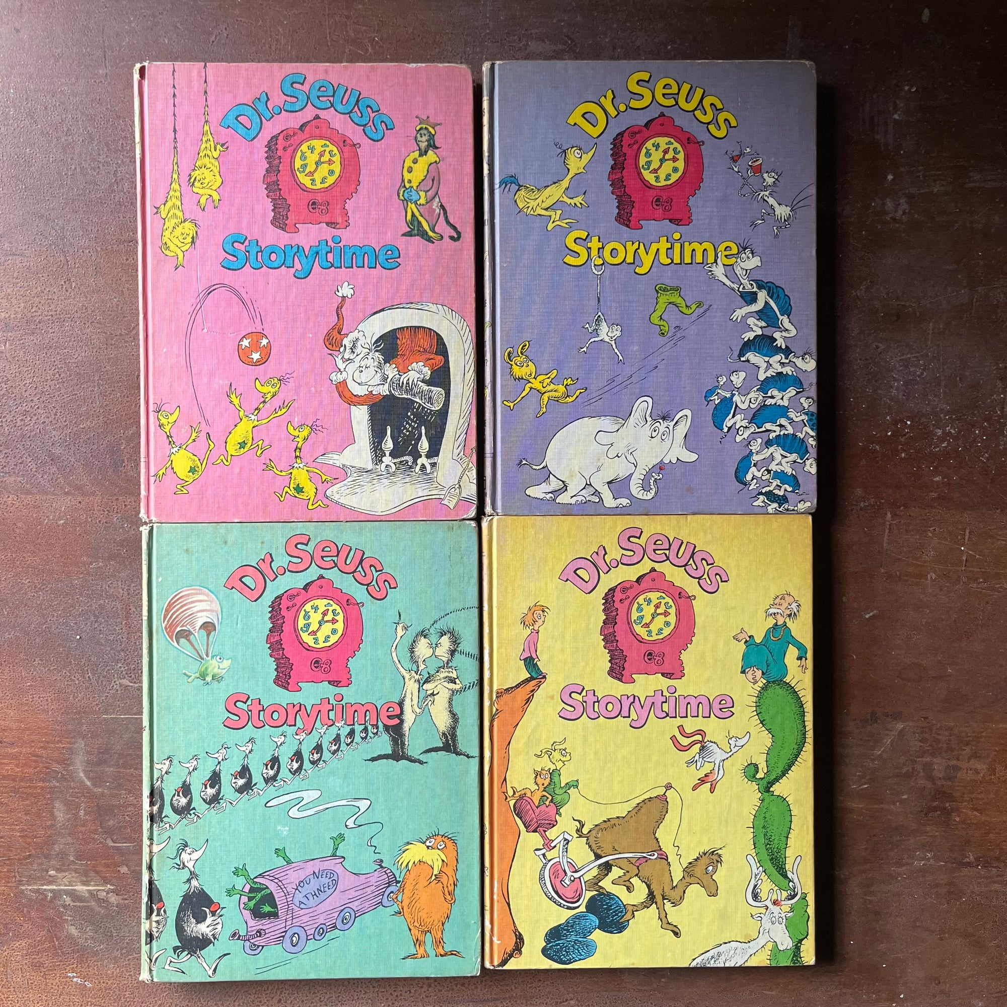 vintage children's books - Random House Dr. Seuss Storytime Book Set of 4 written & illustrated by Dr. Seuss - view of the front covers in colorful designs featuring characters from the stories within the pages