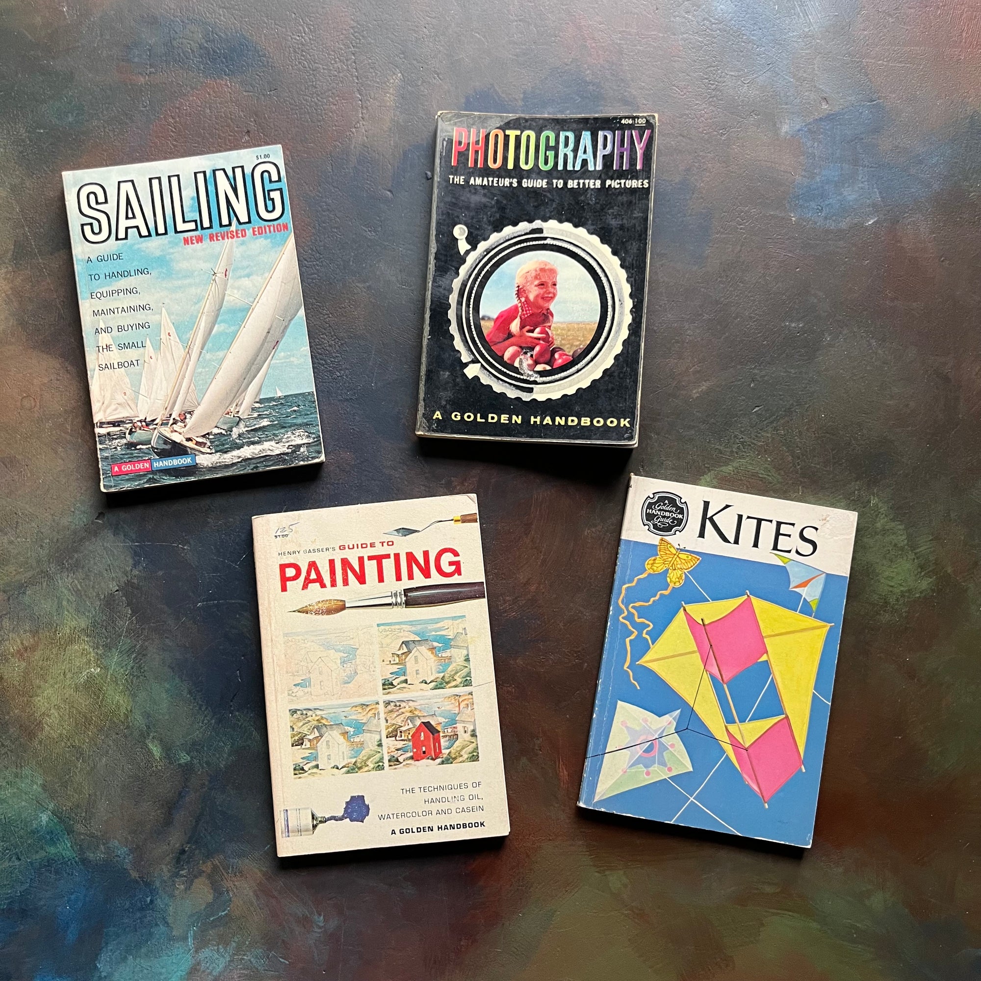 Golden Guide Book Set-vintage pocket nature guides-sailing, photography, painting & kites-view of the front covers