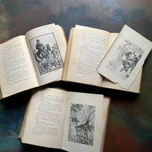 Harry Castlemon Trio of Antique Books-The Boy Traders, Snowed Up, George in Camp-antique children's chapter books-adventure books for boys-view of the illustrations