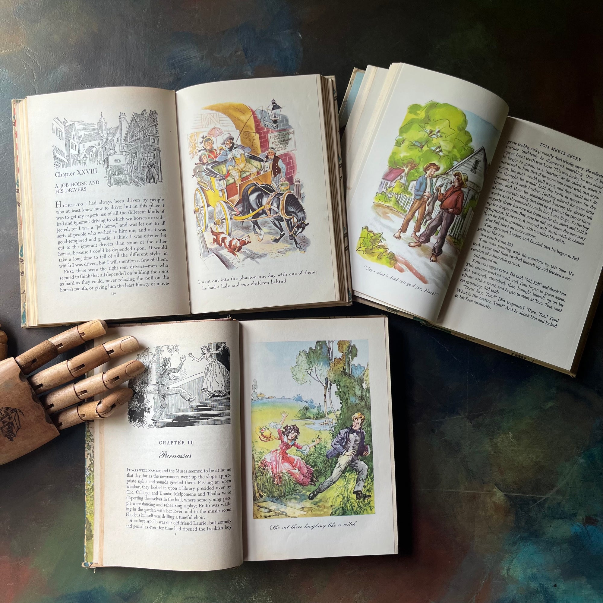 Illustrated Junior Library Series Book Set-Black Beauty-Jo's Boys-The Adventures of Tom Sawyer-classic children's literature-view of the illustrations