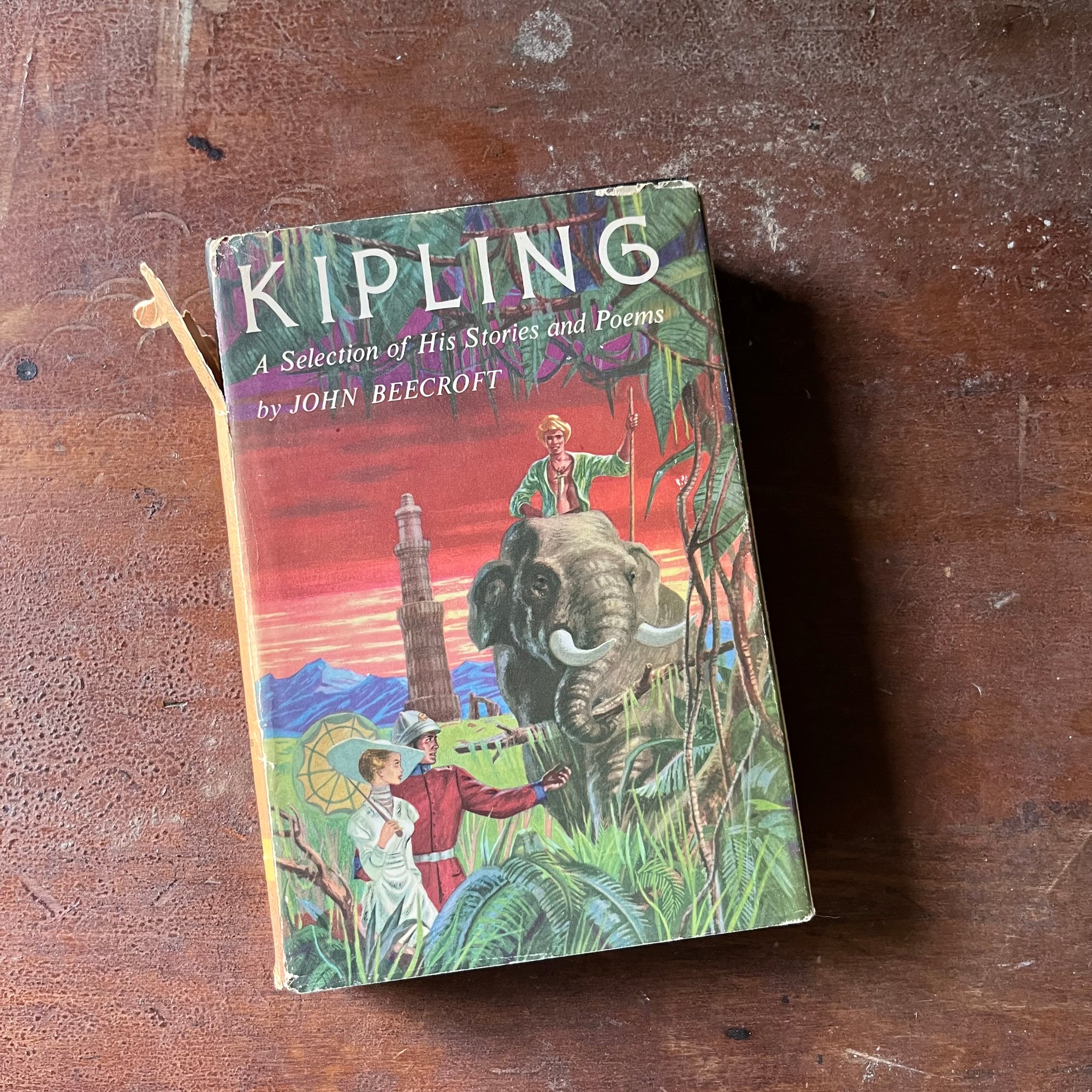 vintage short stories, vintage children's books - Kipling A Selection of His Stories and Poems by John Beecroft - view of the dust jacket's front cover