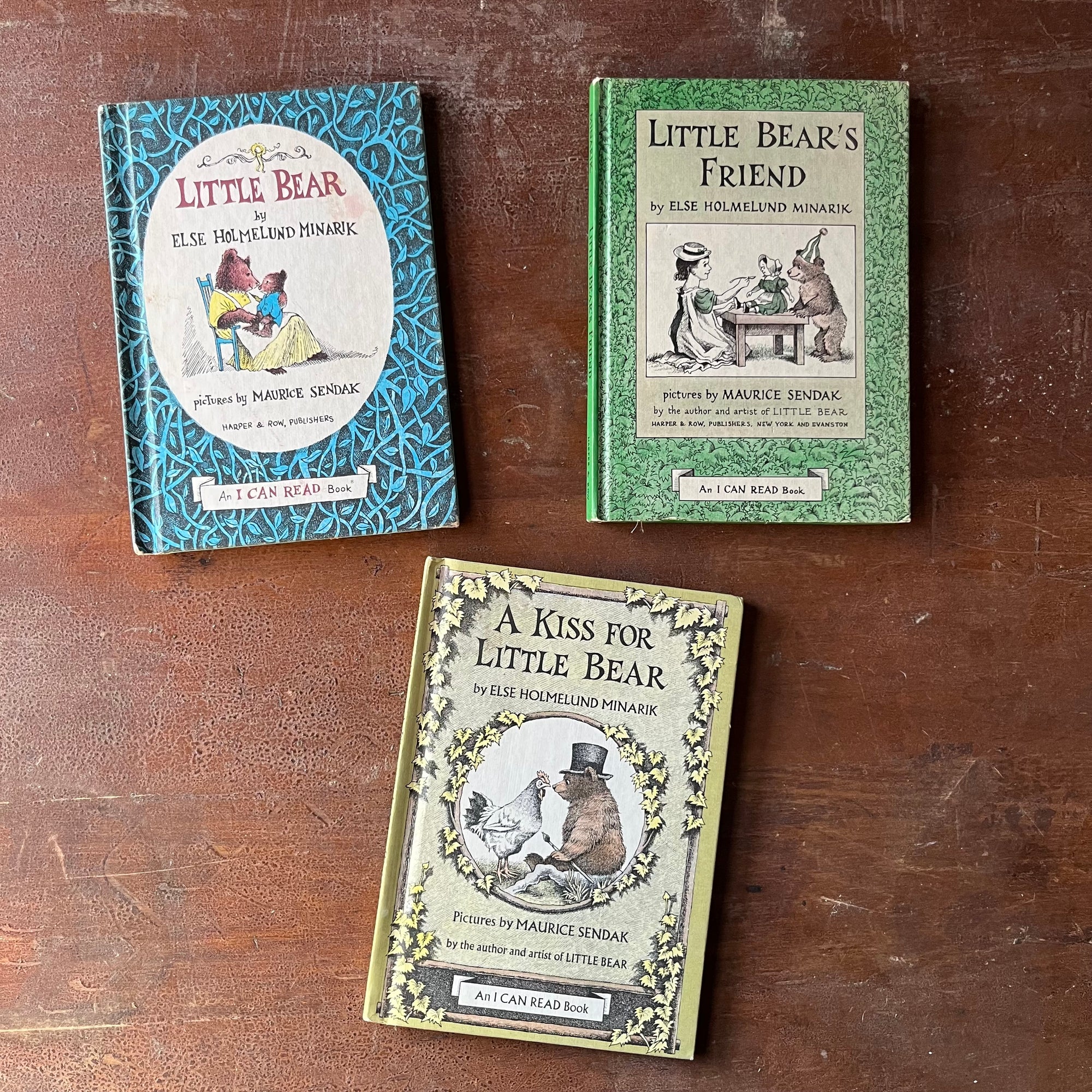 Little Bear Book Set by Elsie Holmelund Minarik with illustrations by Maurice Sendak-vintage children's picture books-view of the front covers with illustrations from each book