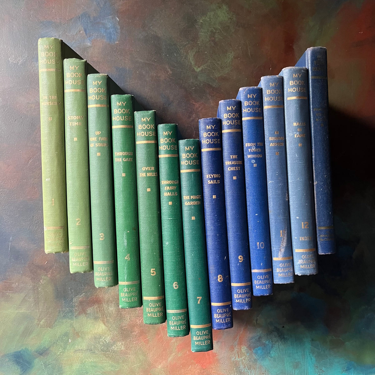 My Book House Complete 12 Volume Set Plus Parent Guide-Olive Beaupre Miller-vintage children's book set-view of the spines