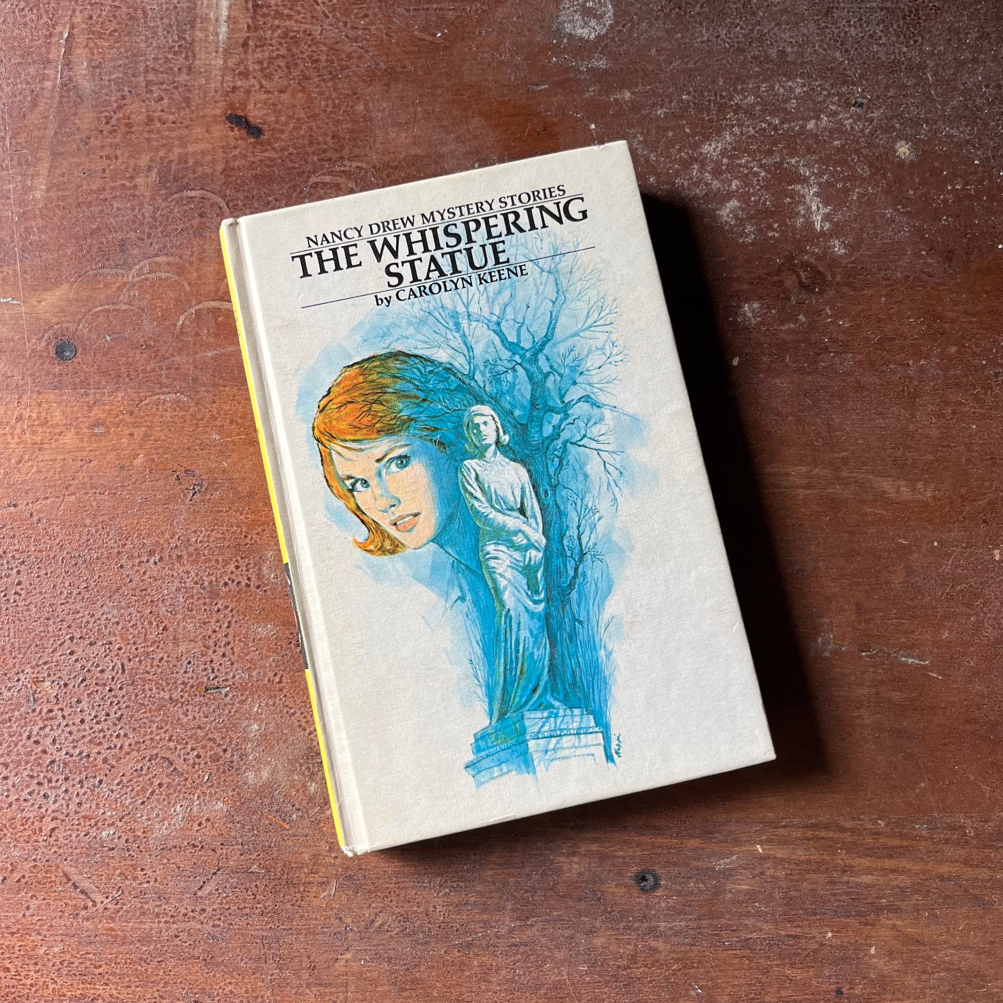 vintage children's chapter book, adventure book for girls, Nancy Drew Mystery Stories - #14 The Whispering Statue written by Carolyn Keene - view of the front cover