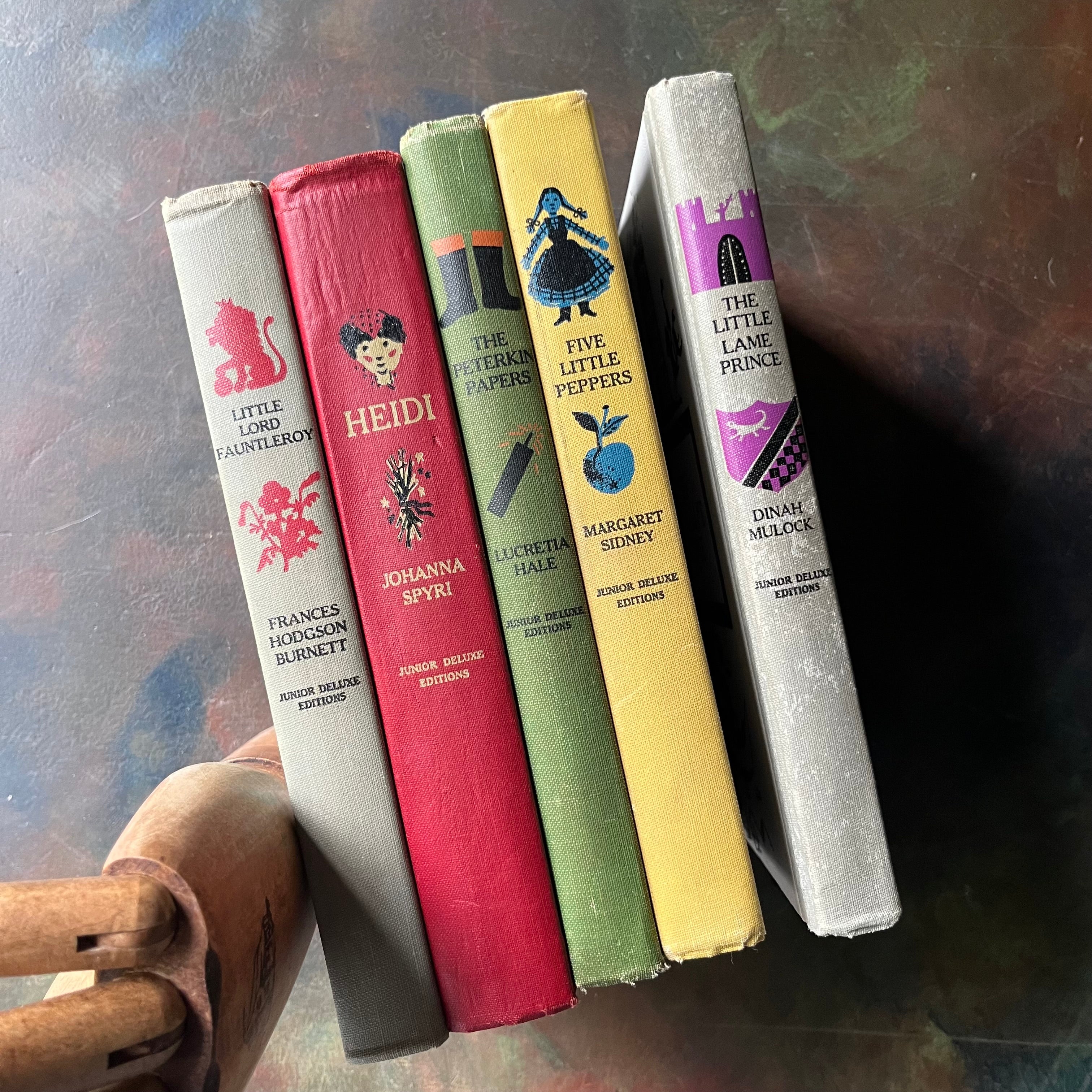 Old-Fashioned Values-A Read-Aloud Set of Five Vintage Junior Deluxe Editions-Classic Literature for Kids-vintage children's chapter books-classic read aloud books-view of the spines