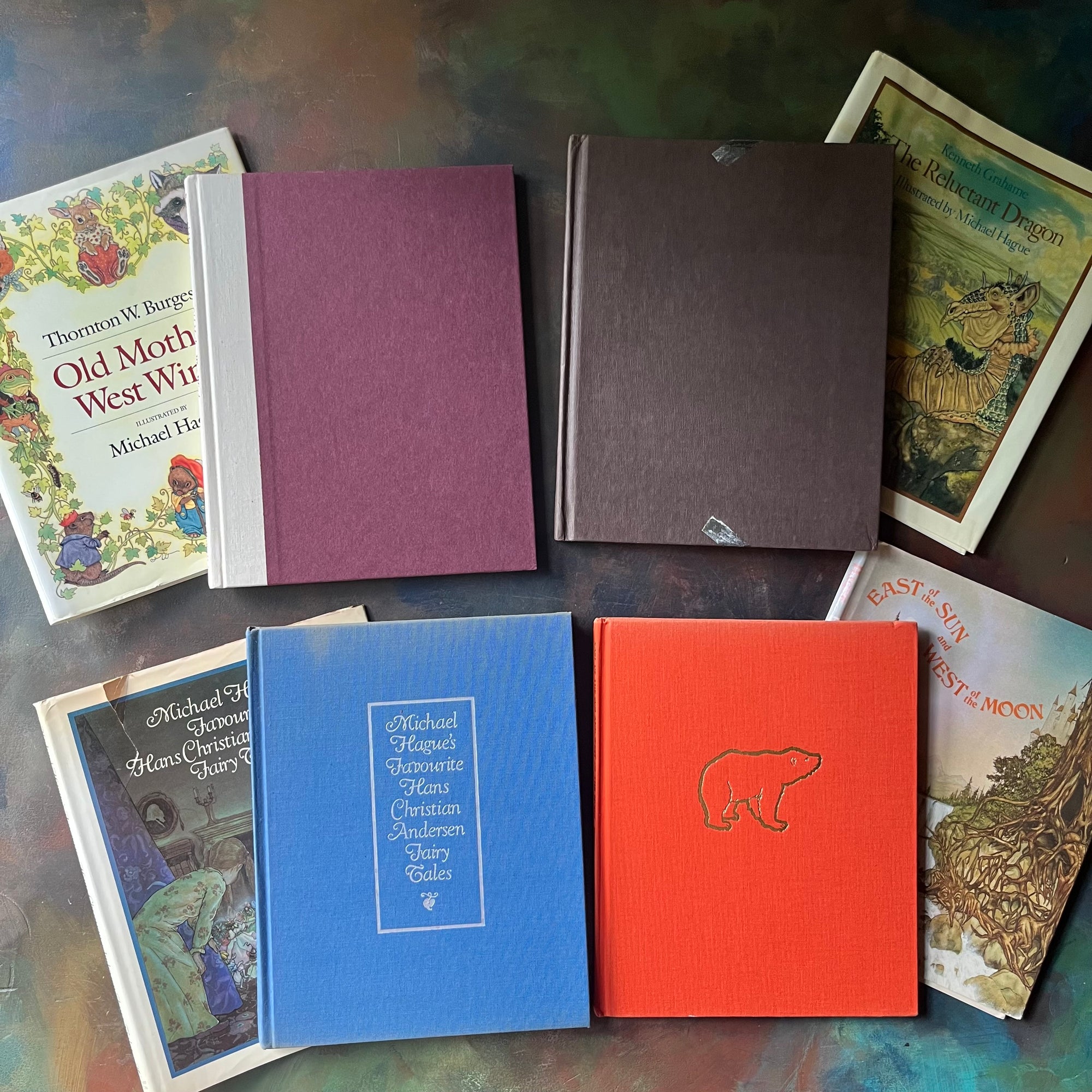 Old Mother West Wind-The Reluctant Dragon-Favourite Hans Christian Andersen Fairy Tales-East of Sun and West of the Moon-book set illustrated by Michael Hague-view of the front covers