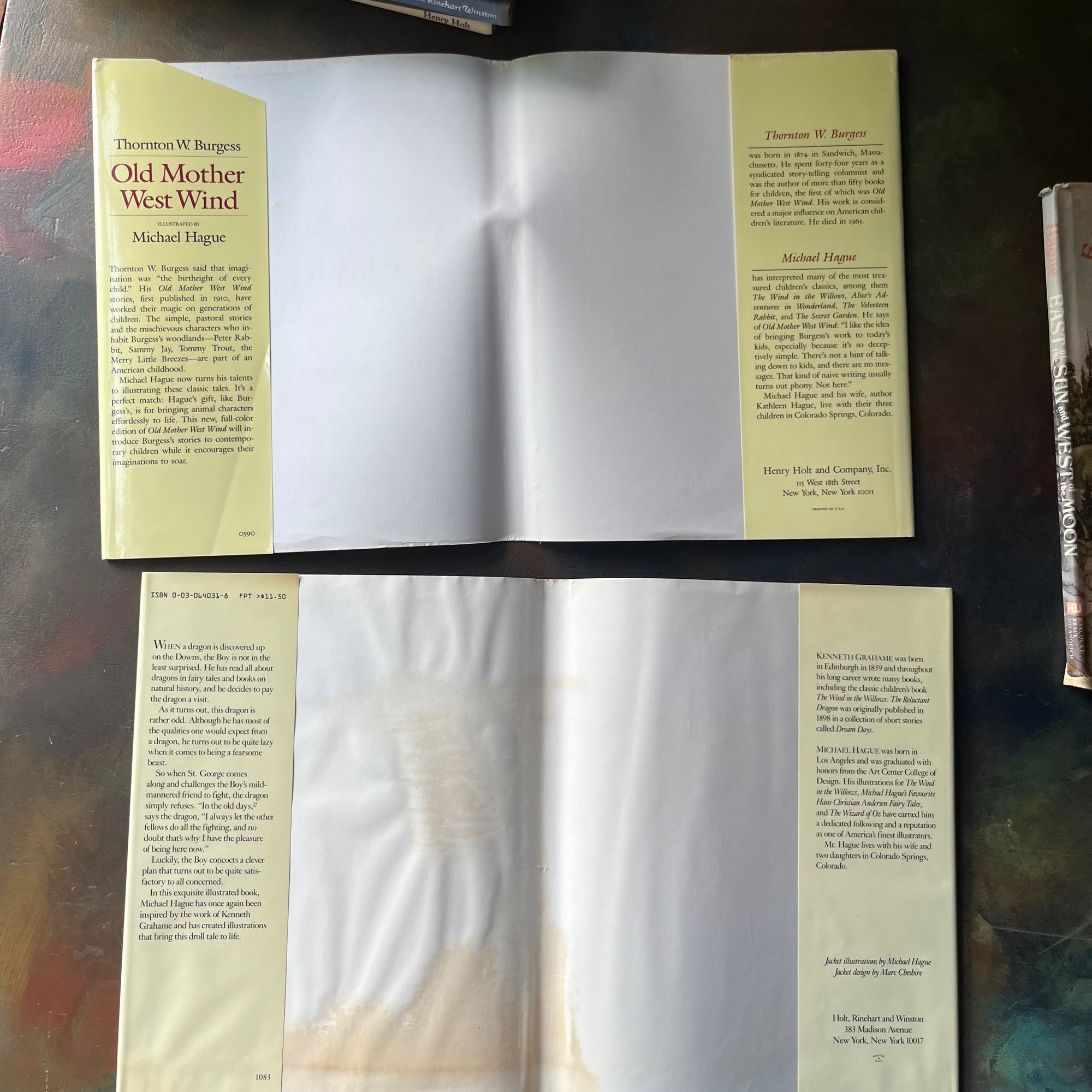 Old Mother West Wind-The Reluctant Dragon-Favourite Hans Christian Andersen Fairy Tales-East of Sun and West of the Moon-book set illustrated by Michael Hague-view of the dust jacket's inside flaps
