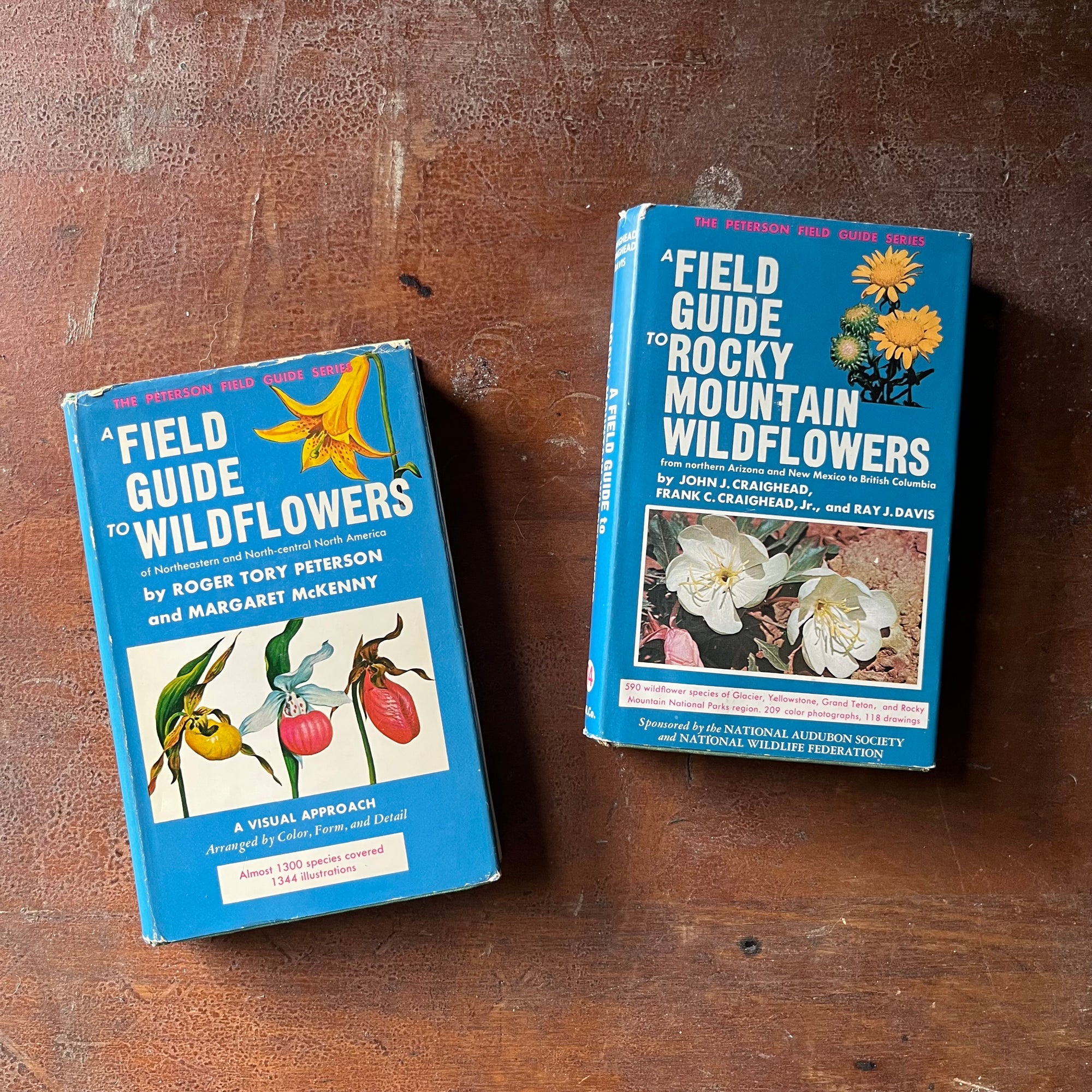 vintage nature guides - Pair of Peterson Field Guides - A Field Guide to Wildflowers & A Field Guide to Guide to Rocky Mountains Wildflowers - view of the dust jacket's front covers