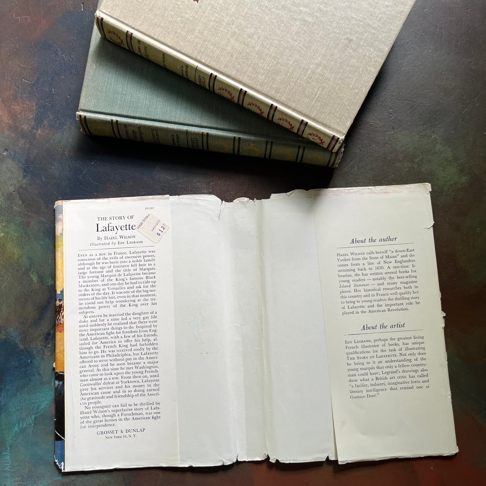 Pair of Signature Series History Books for Children-Lafayette-George Washington-1950's History Books for Kids-vintage US History Book Set - view of the dust jacket's inside flaps