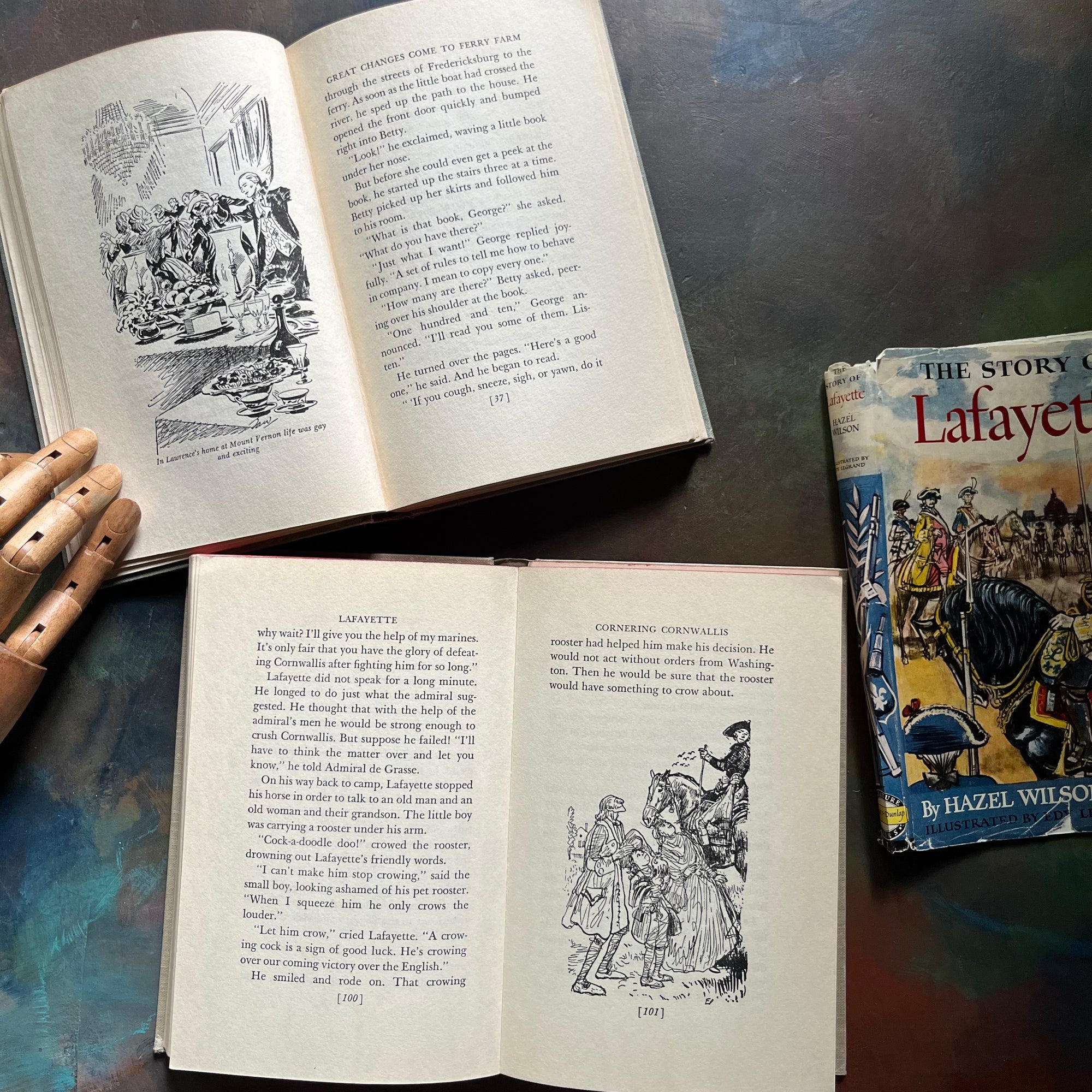 Pair of Signature Series History Books for Children-Lafayette-George Washington-1950's History Books for Kids-vintage US History Book Set - view of the black & white illustrations