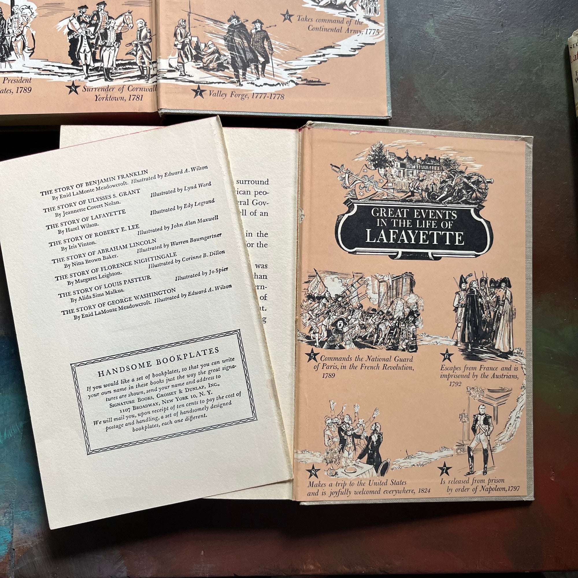 Pair of Signature Series History Books for Children-Lafayette-George Washington-1950's History Books for Kids-vintage US History Book Set - view of the condition of Lafayette