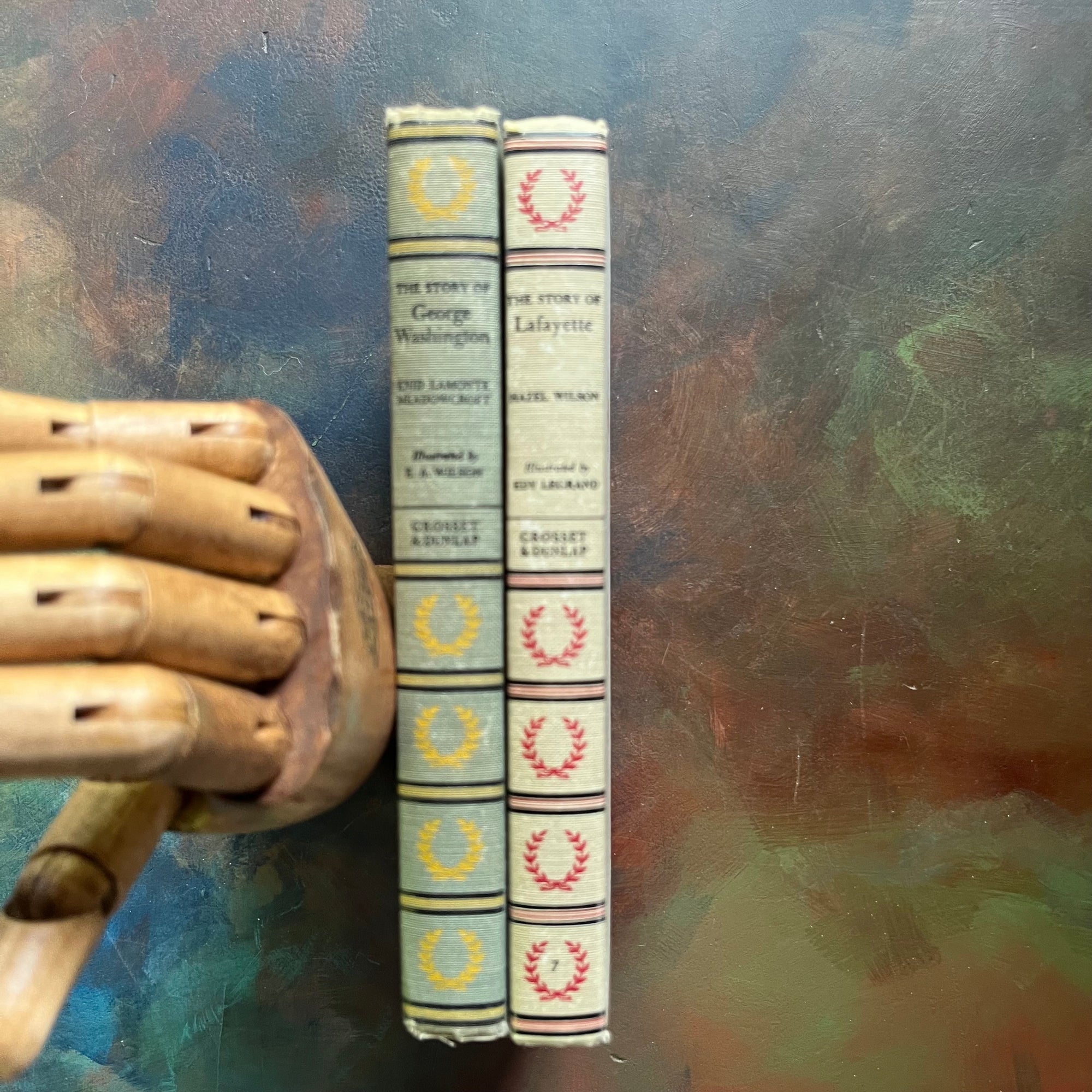 Pair of Signature Series History Books for Children-Lafayette-George Washington-1950's History Books for Kids-vintage US History Book Set - view of the spines