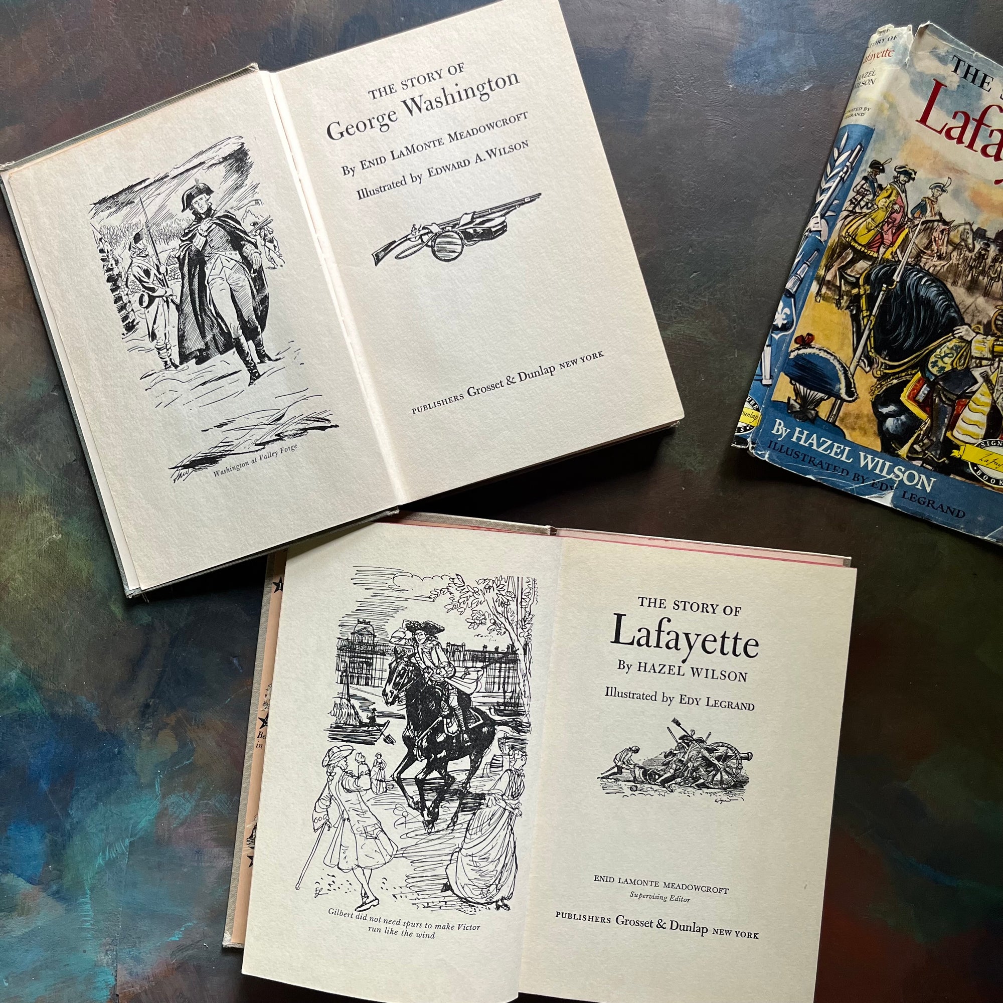 Pair of Signature Series History Books for Children-Lafayette-George Washington-1950's History Books for Kids-vintage US History Book Set - view of the title pages & frontispieces