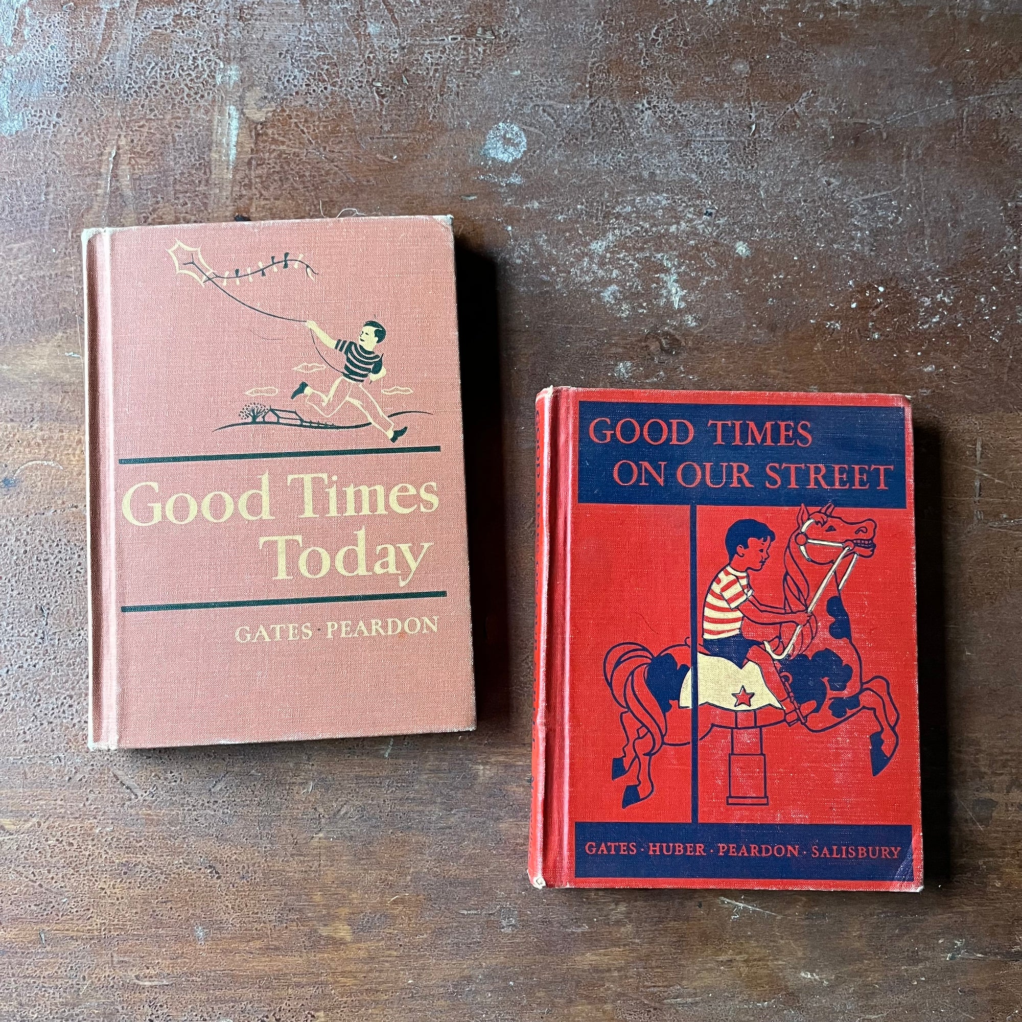 Pair of Today's Work-Play Books-vintage children's schoolbooks-The MacMillan Company-view of the front covers - minor wear noted around the edges