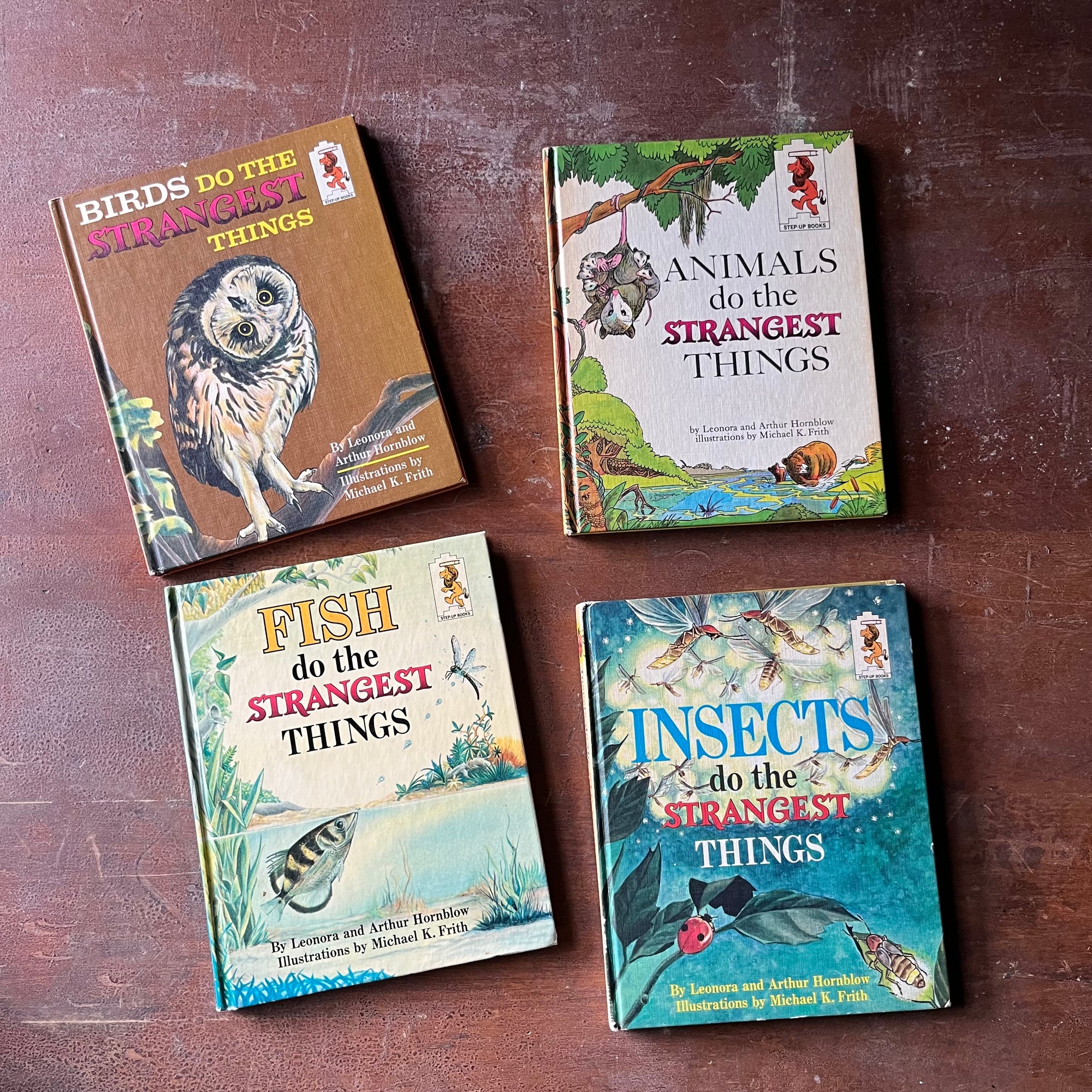Random House Step Up To Reading Book Set-Animals, Birds, Fish & Insects Do The Strangest Things-vintage children's books-view of the front covers with illustrations in bright colors