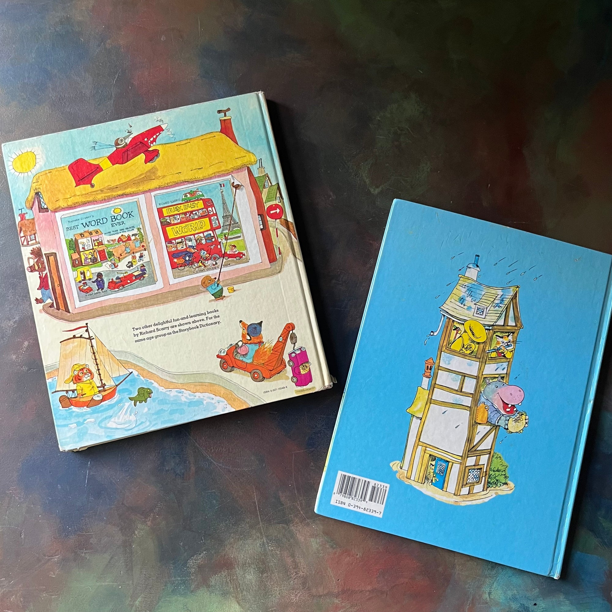 Richard Scarry's Dictionary and Richard Scarry's ABC Book-vintage children's picture storybooks-vintage early learning books for kids-view of the back covers