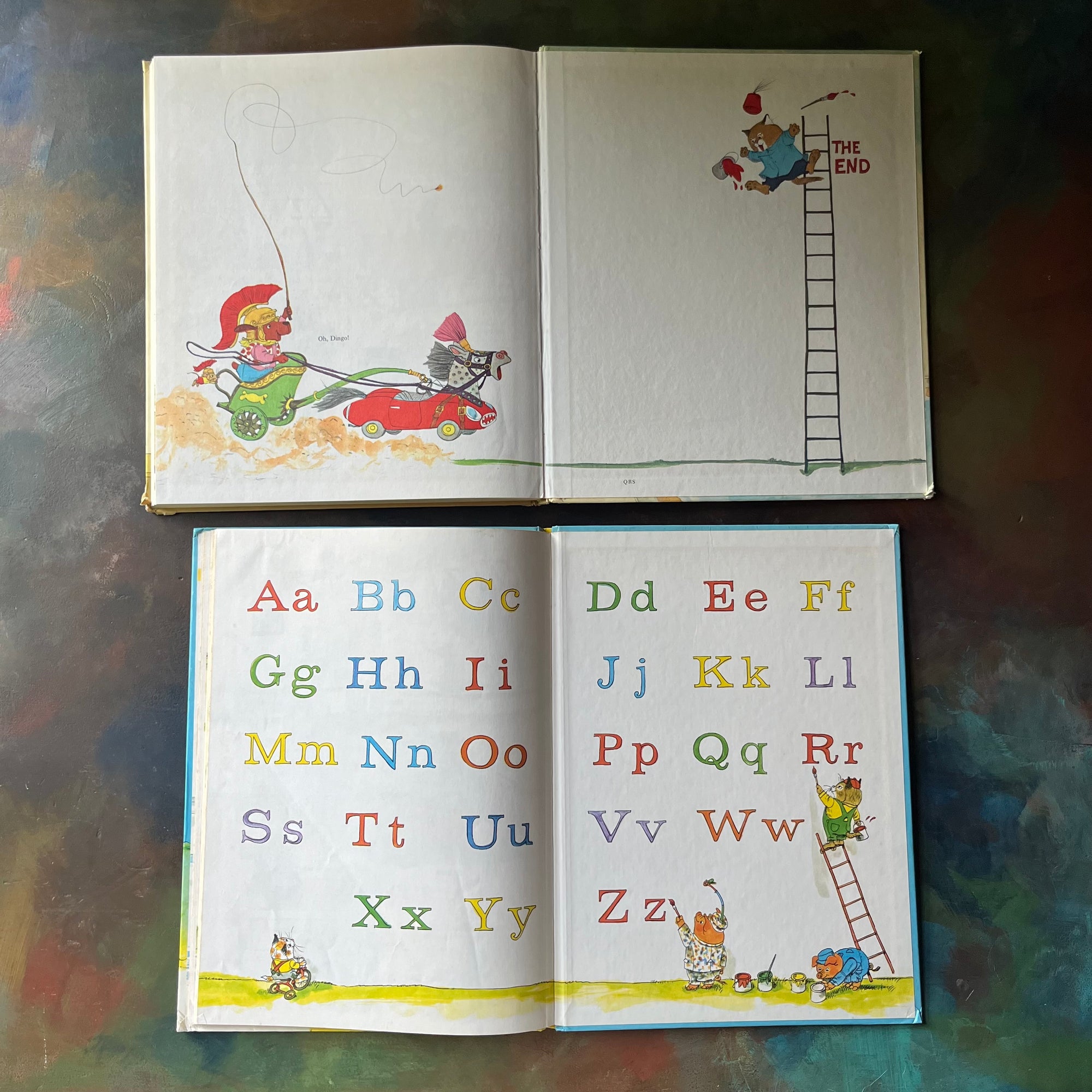 Richard Scarry's Dictionary and Richard Scarry's ABC Book-vintage children's picture storybooks-vintage early learning books for kids-view of the back, inside covers