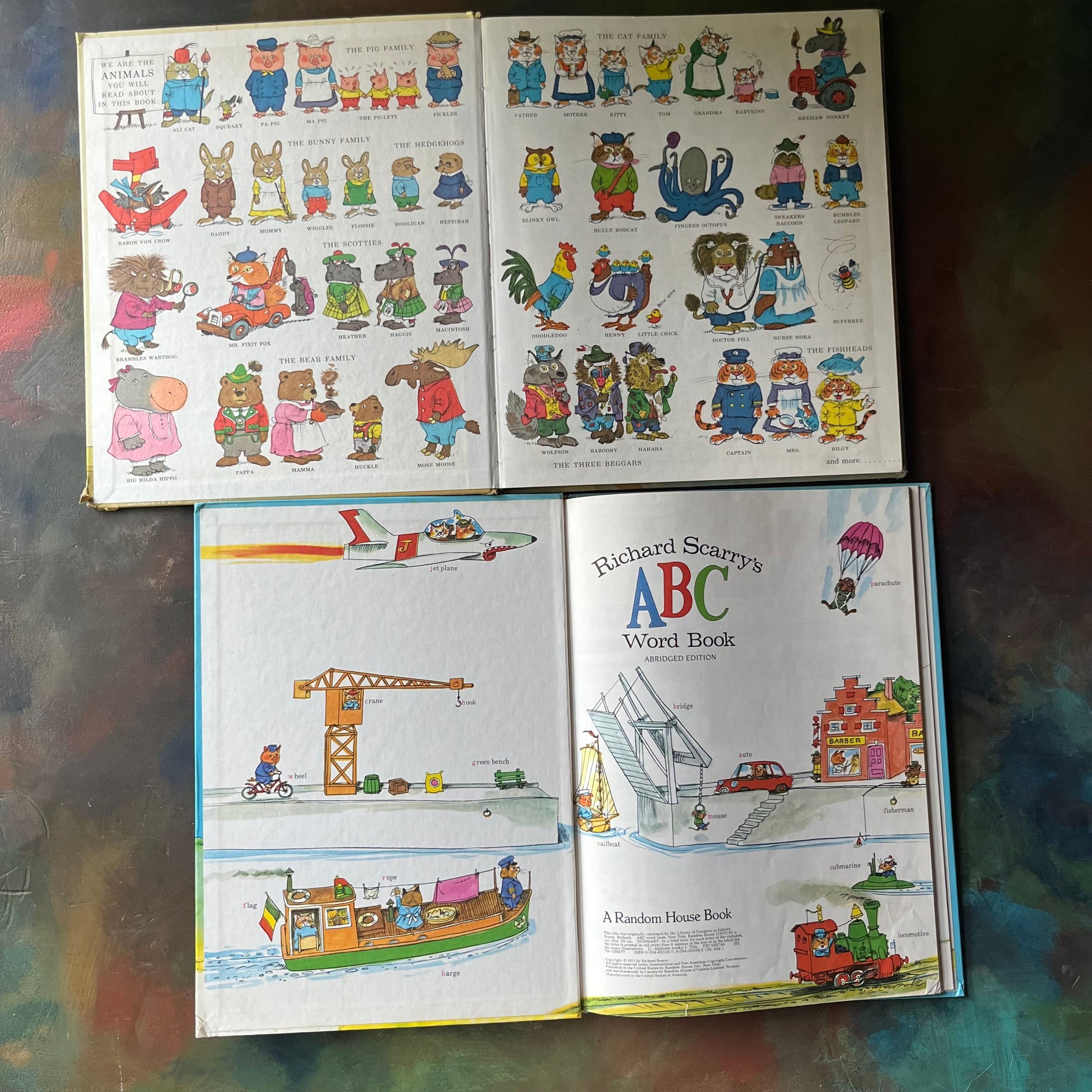 Richard Scarry's Dictionary and Richard Scarry's ABC Book-vintage children's picture storybooks-vintage early learning books for kids-view of the inside covers