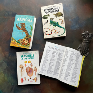 Set of Four Golden Guide Pocket Nature Guides-vintage nature guides-Seashores, Reptiles & Amphibians, Seashells of the World & Pond Life-view of the index in Pond Life