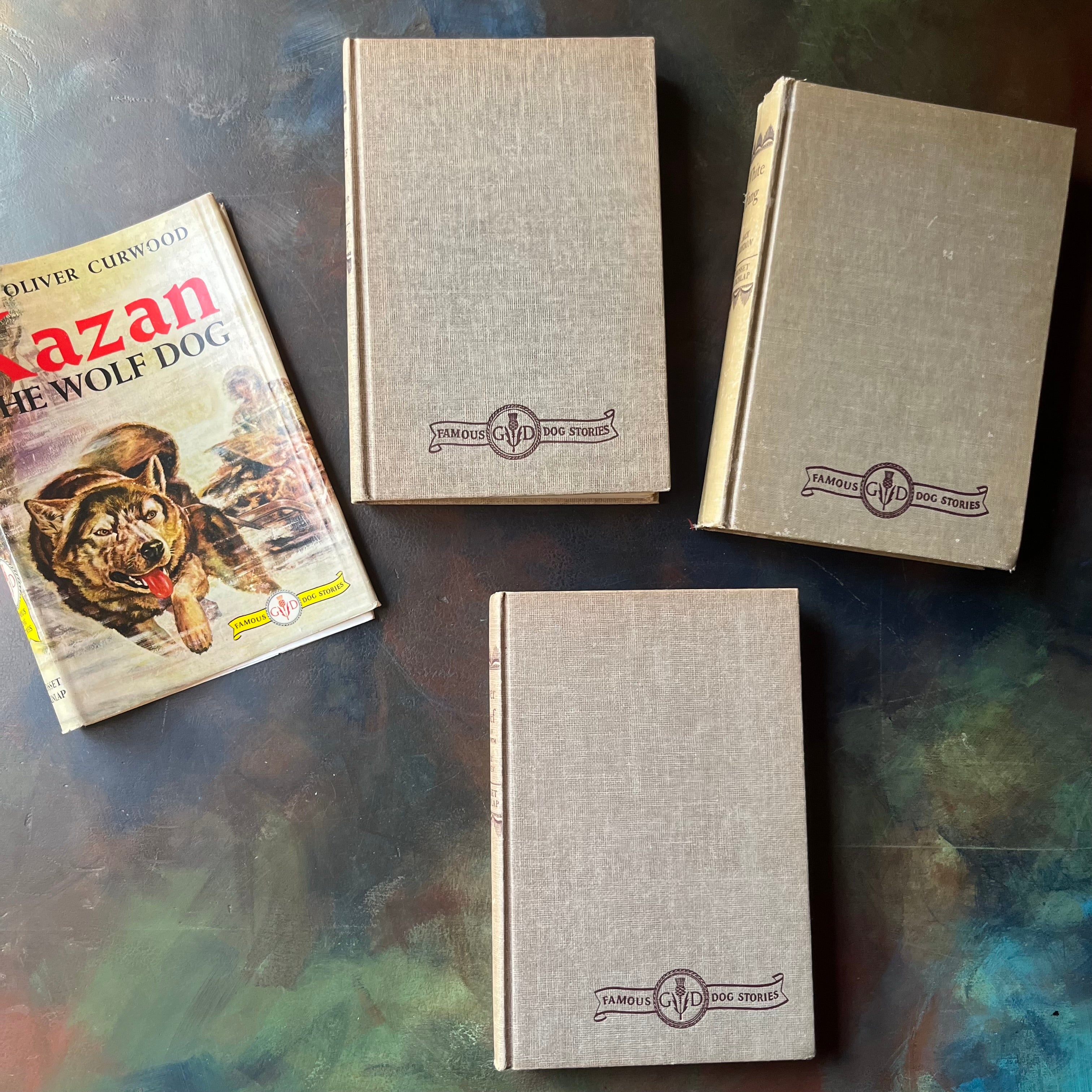 Set of Three Famous G and D Dog Stories-Grosset and Dunlap-Kazan the Wolf Dog-White Fang-Silver Chief Dog of the North-vintage dog books for kids-view of the front covers