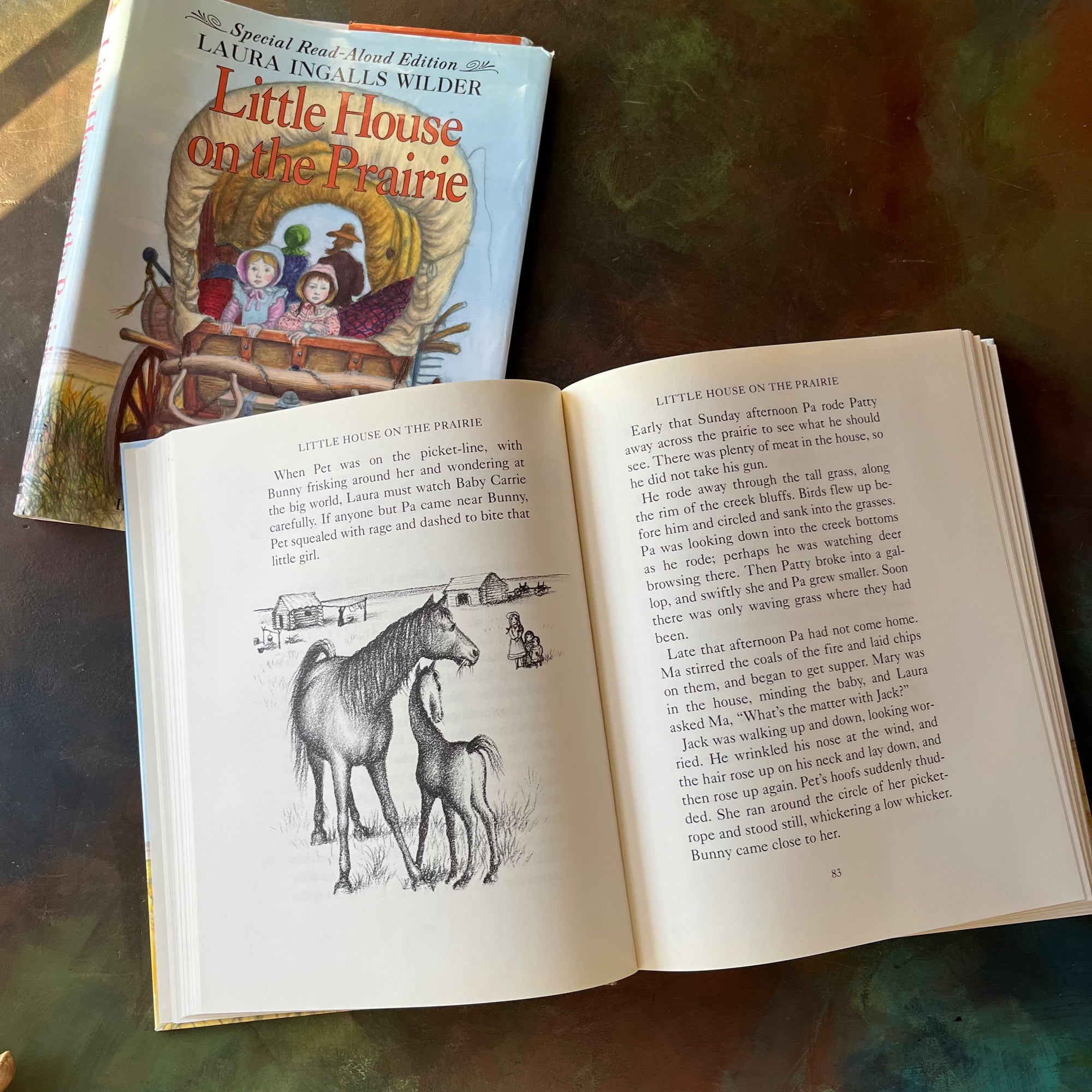 Special Read-Aloud Edition of Little House on the Prairie written by Laura Ingalls Wilder with illustrations by Garth Williams-Newbery Honor Book-vintage children's chapter book-living book-view of the black & white illustrations by Garth Williams