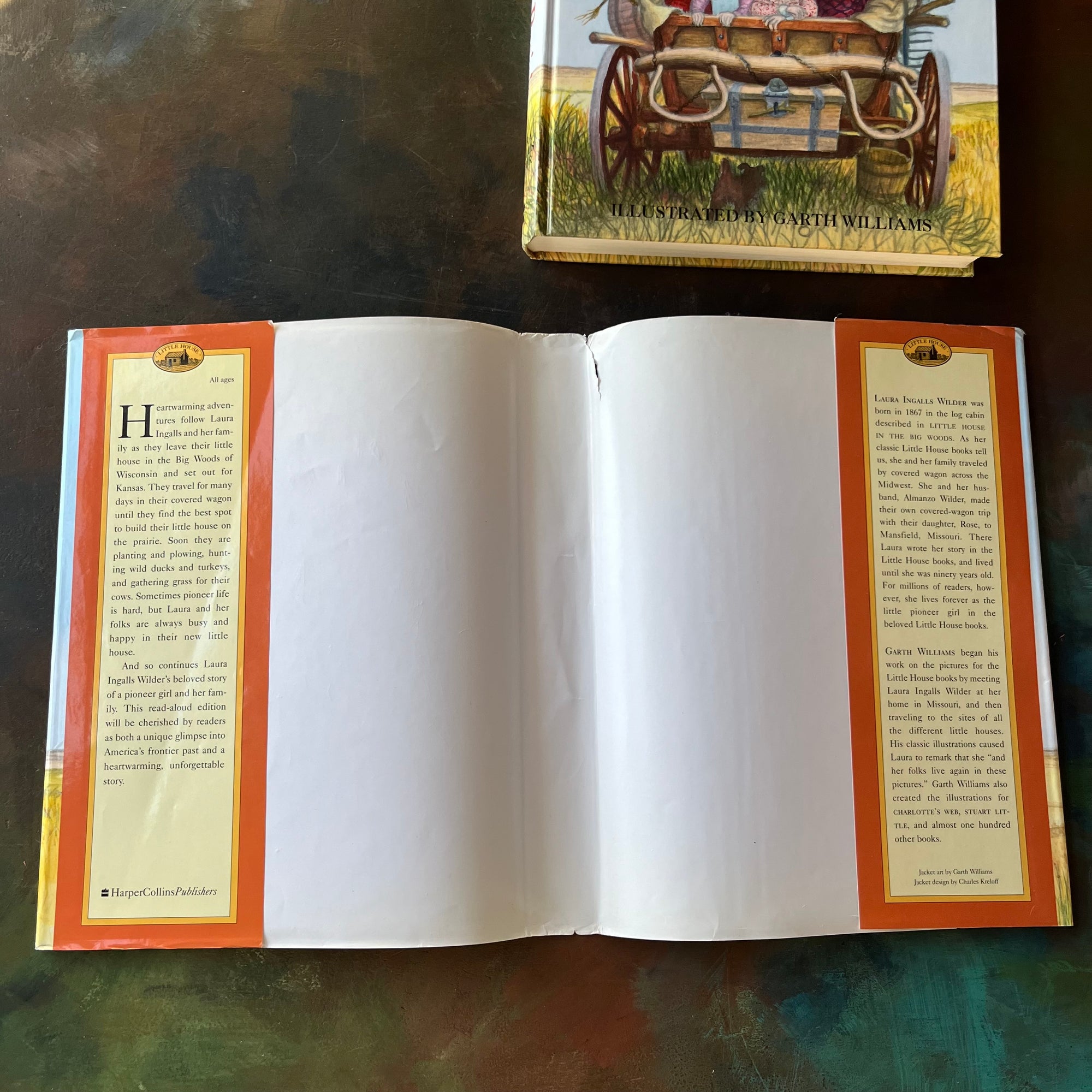 Special Read-Aloud Edition of Little House on the Prairie written by Laura Ingalls Wilder with illustrations by Garth Williams-Newbery Honor Book-vintage children's chapter book-living book-view of the dust jacket's inside flaps