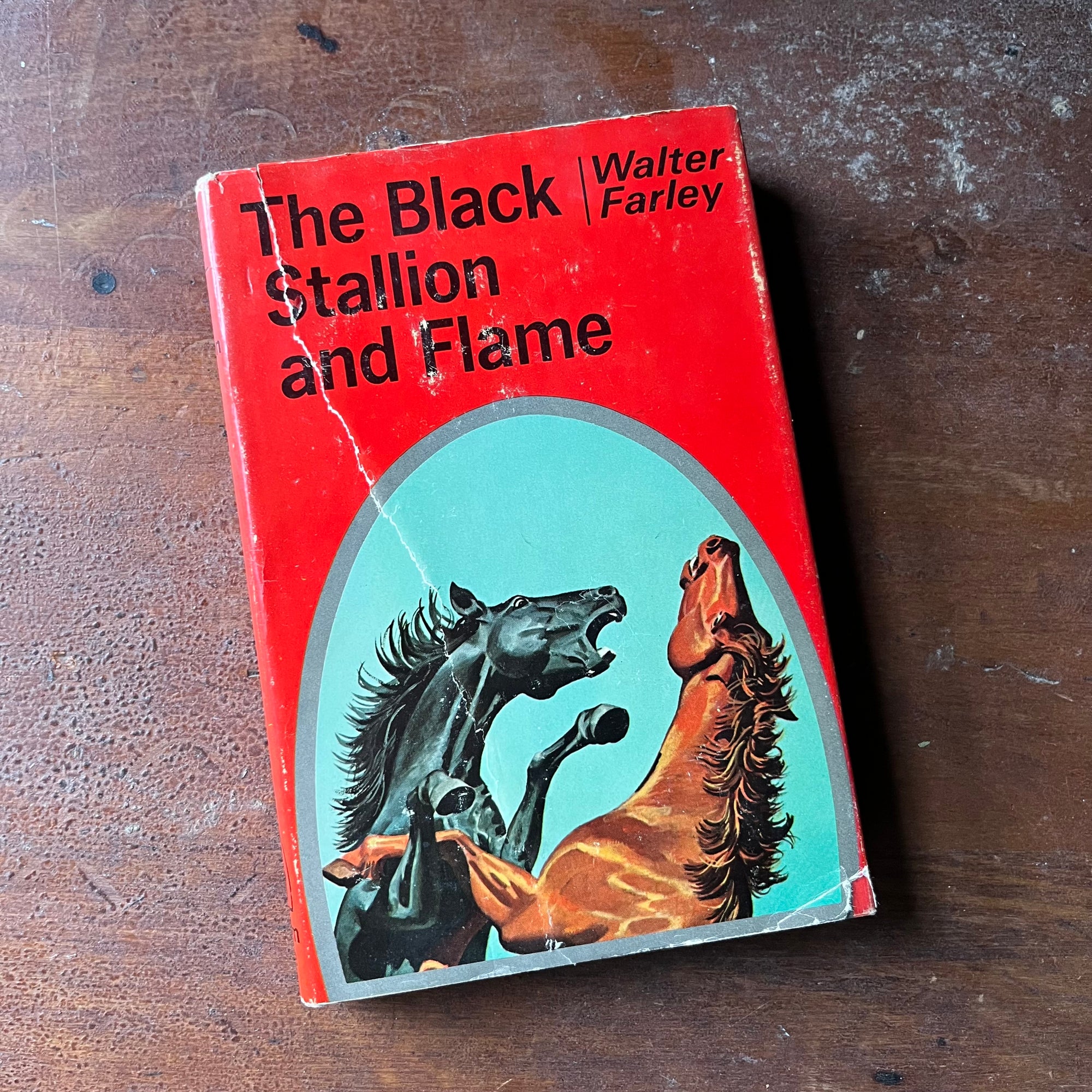 vintage children's chapter book, vintage horse book, The Black Stallion Series - The Black Stallion & Flame #15 written by Walter Farley with illustrations by Harold Eldridge - view of the dust jacket's front cover