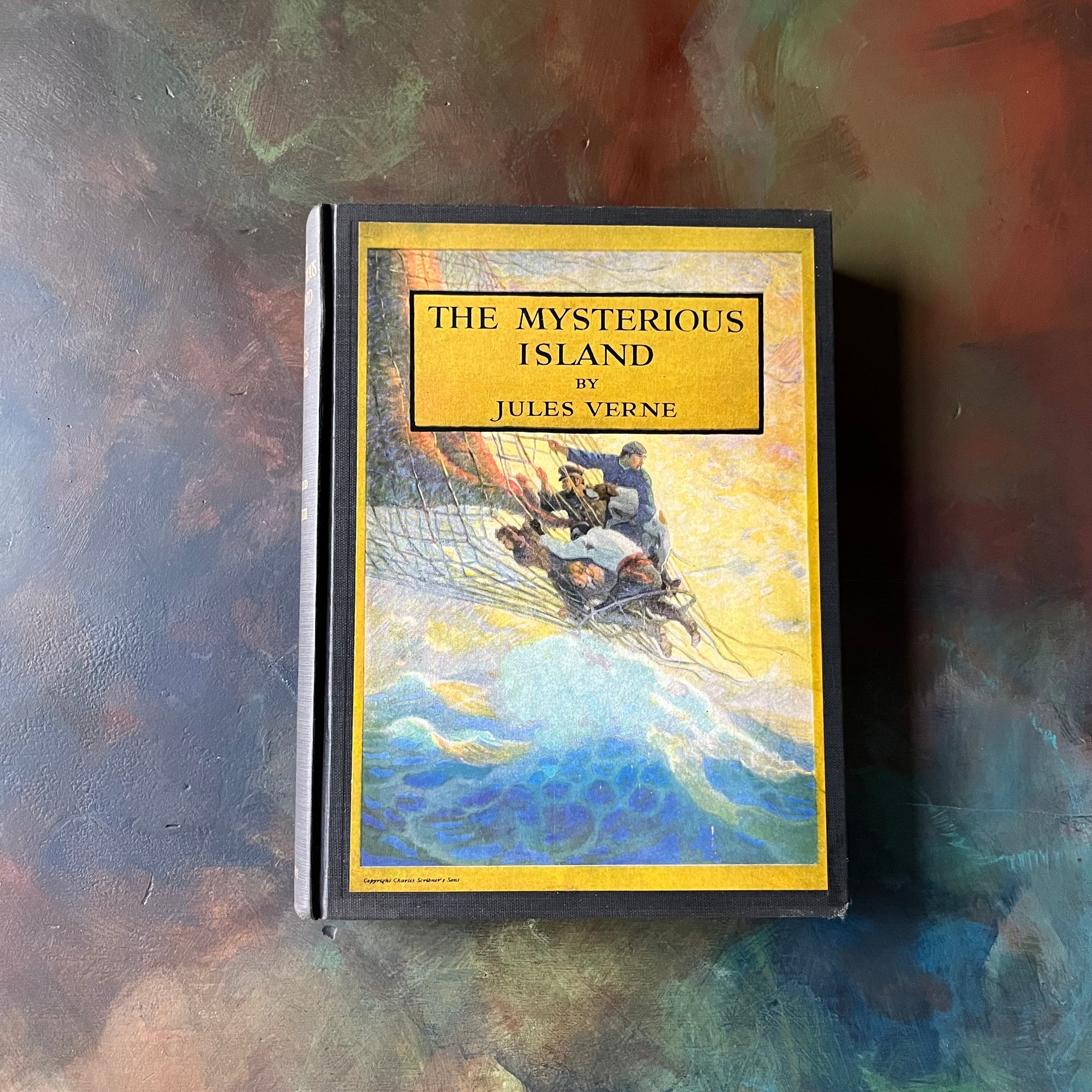 The Mysterious Island by Jules Verne with Illustrations by N. C. Wyeth-1951 Charles Scribner's Sons Edition-vintage classic children's literature-view of the front cover with a full illustration by N.C. Wyeth (which is on display at the Brandywine Museum in Pennsylvania)