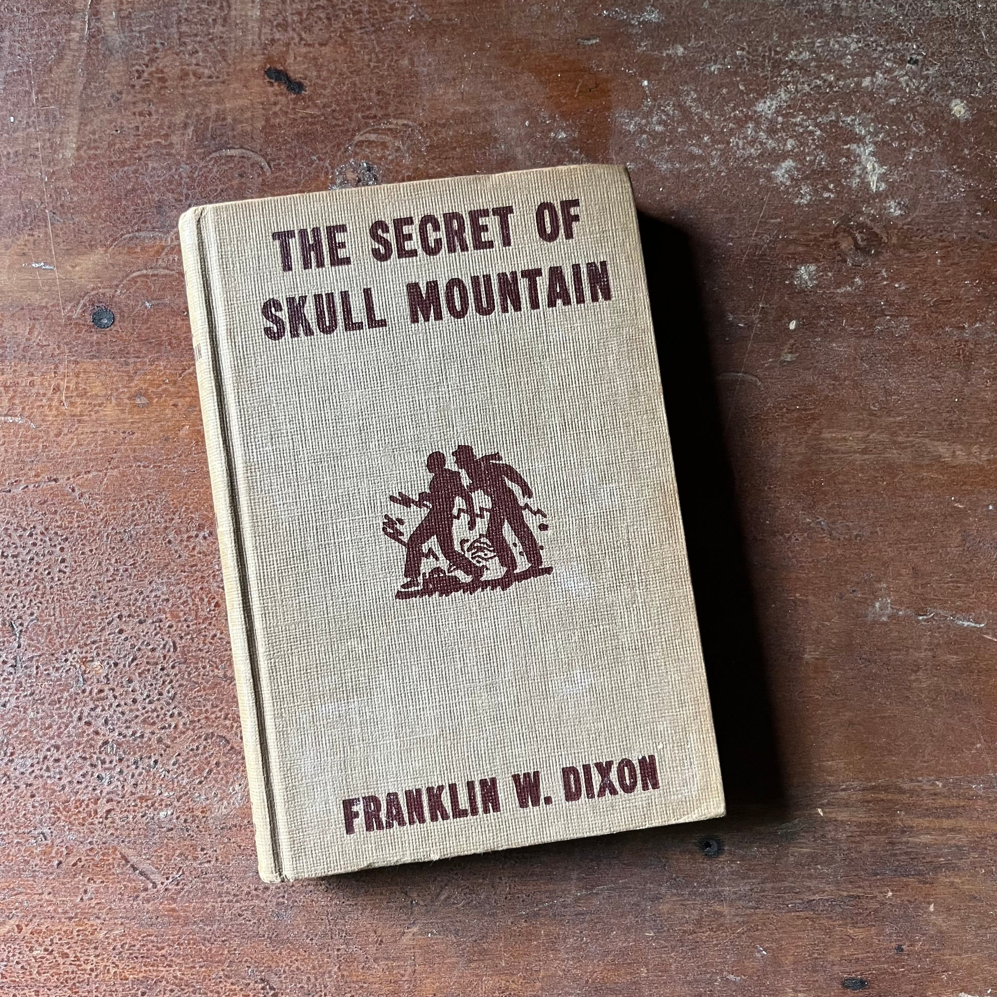 vintage children's chapter book, vintage adventure book for boys, Hardy Boys Mystery - The Secret of Skull Mountain #27 - view of the embossed front cover