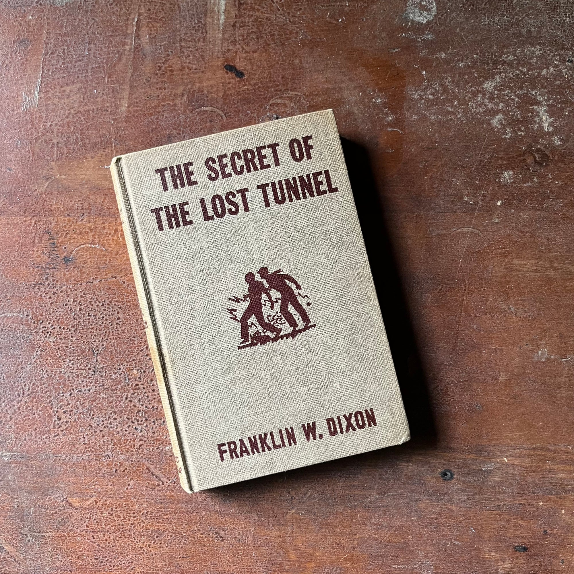 vintage children's chapter book, vintage adventure book for boys, Hardy Boys Mystery - The Secret of the Lost Tunnel #29 written by Franklin W. Dixon - view of the embossed front cover