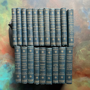 The Works of Charles Dickens - 20 Volume Set published by P. F. Collier Undated Editions-antique book set-view of the spines
