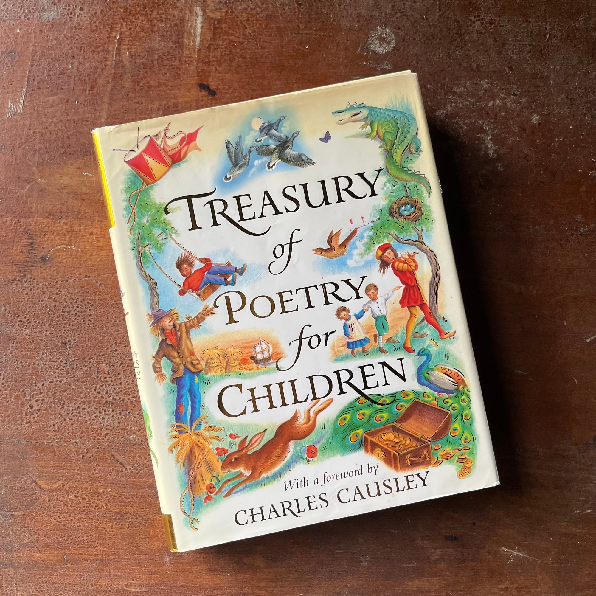 vintage children's poetry, children's anthology of Poetry - Treasury of Poetry for Children Selected by Susie Gibbs with Foreword by Charles Causley and illustrations by Daz Wallis - view of the dust jacket's front cover