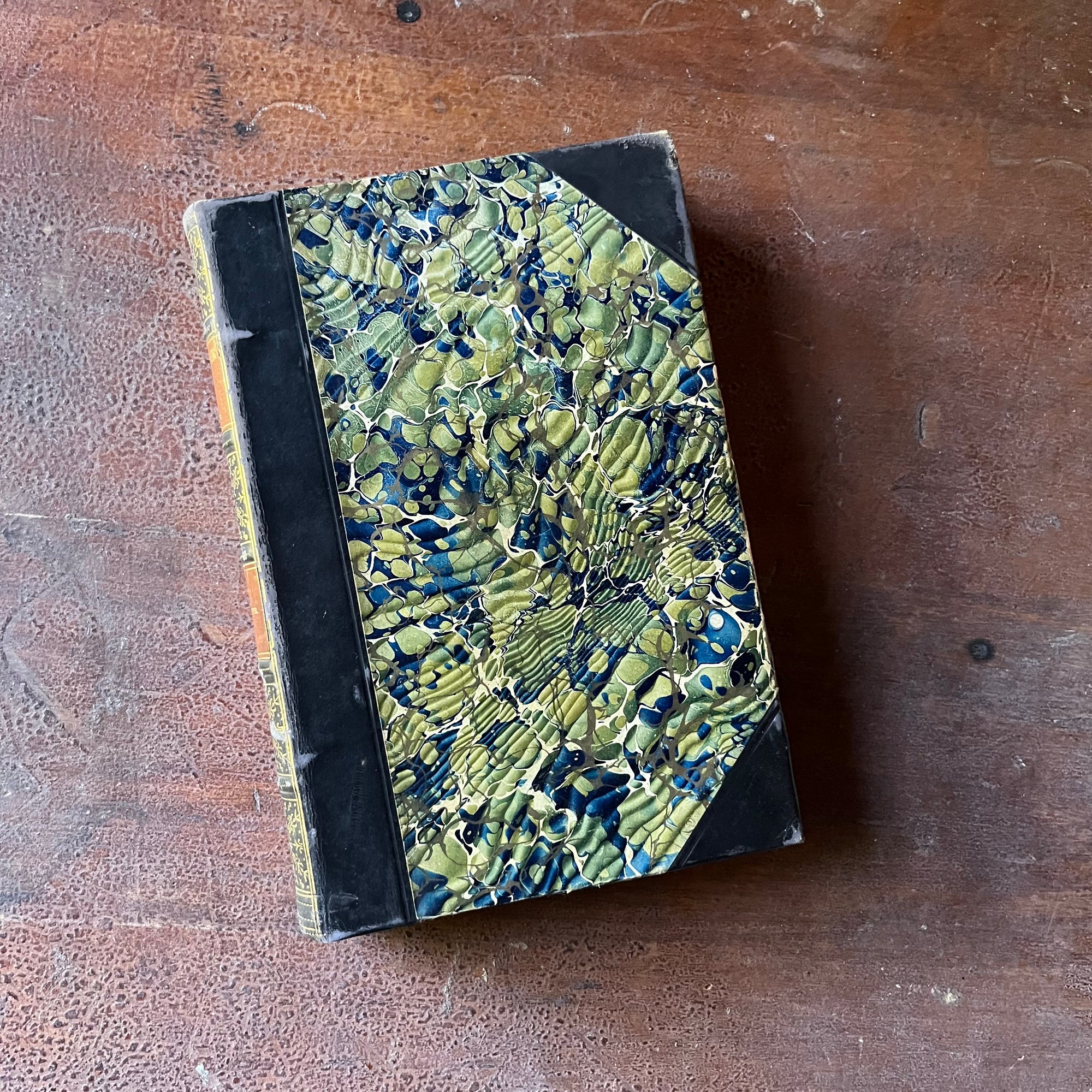 The Deerslayer or The War Path by James Fenimore Cooper - View of the Marbled Front Cover with Leather Binding