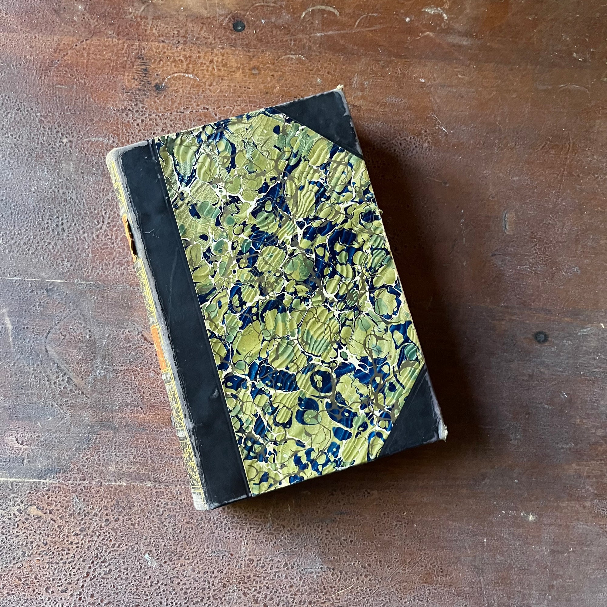 The Pioneers by James Fenimore Cooper - view of the Leatherbound, marbled front cover