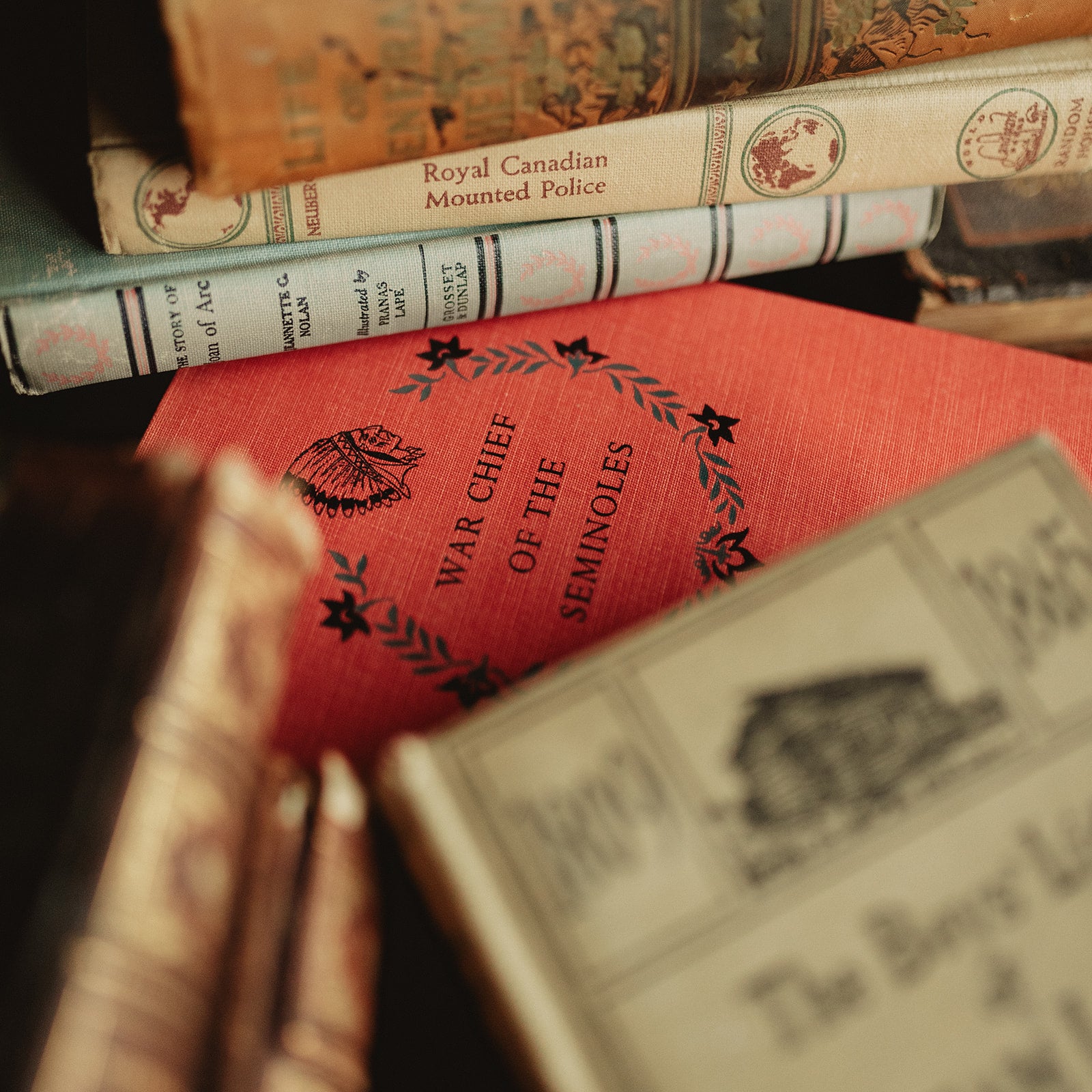 A collage of vintage & antique history books for children