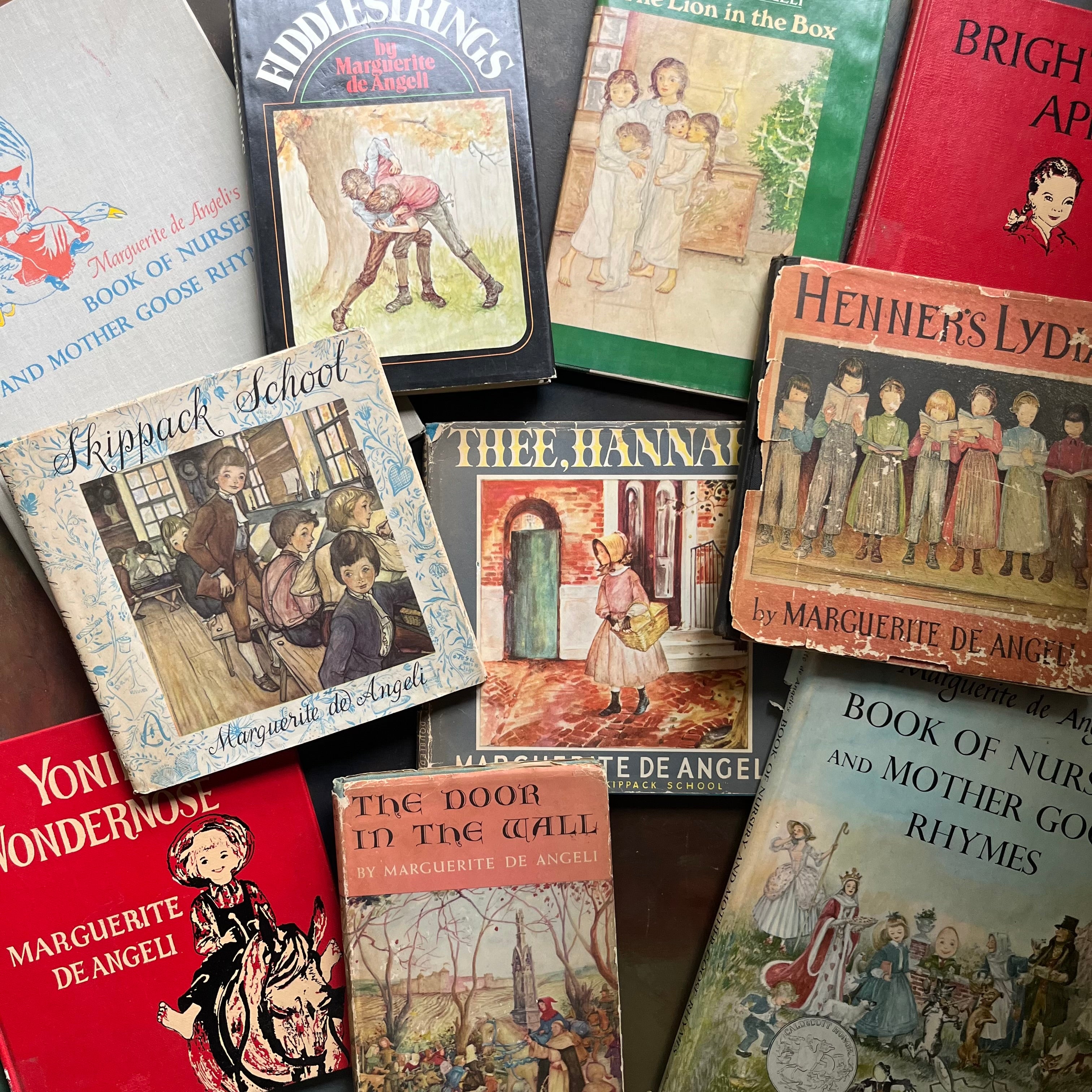 A collage of books written & illustrated by award-winning author, Marguerite de Angeli