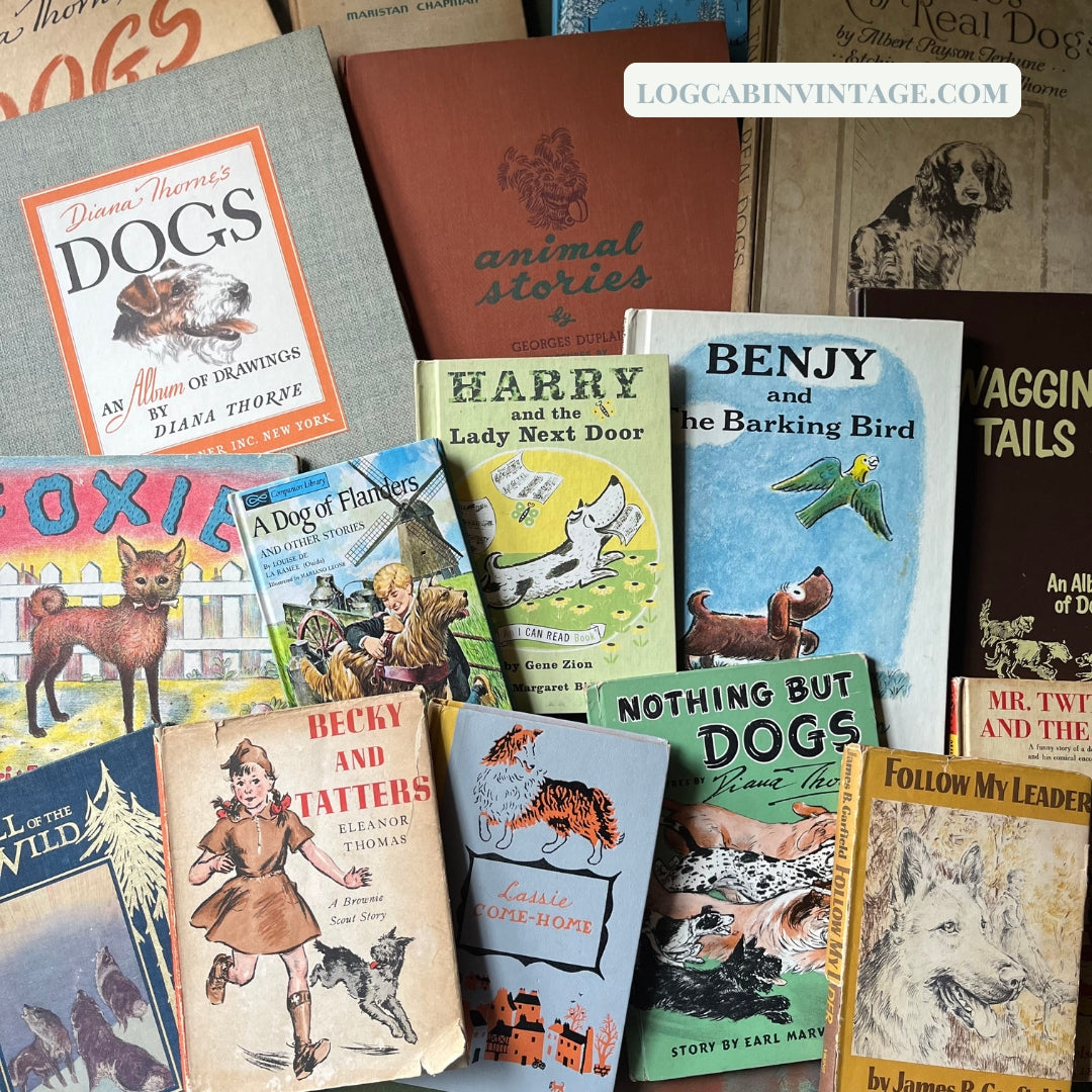 a collage of vintage children's dog book covers