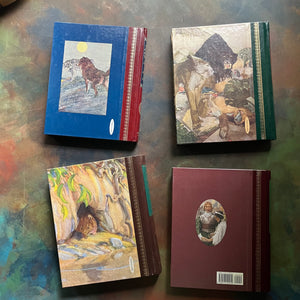 1980's Children's Classics-Call of the Wild-Wind in the Willows-The Legend of Pocahontas-The Jungle Book-classic children's literature-view of the back covers with illustrations