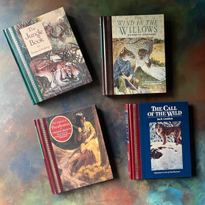 1980's Children's Classics-Call of the Wild-Wind in the Willows-The Legend of Pocahontas-The Jungle Book-classic children's literature-view of the front covers with illustrations