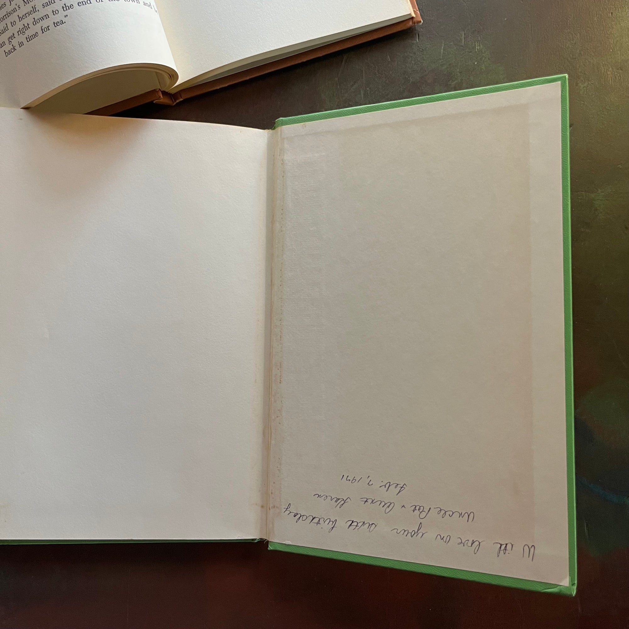 A. A. Milne-When We Were Very Young-Now We Are Six-Illustrations by E. H. Shepard-vintage children's short stories-children's poetry-view of the view of the back, inside cover with an inscription written at the very bottom, upside.