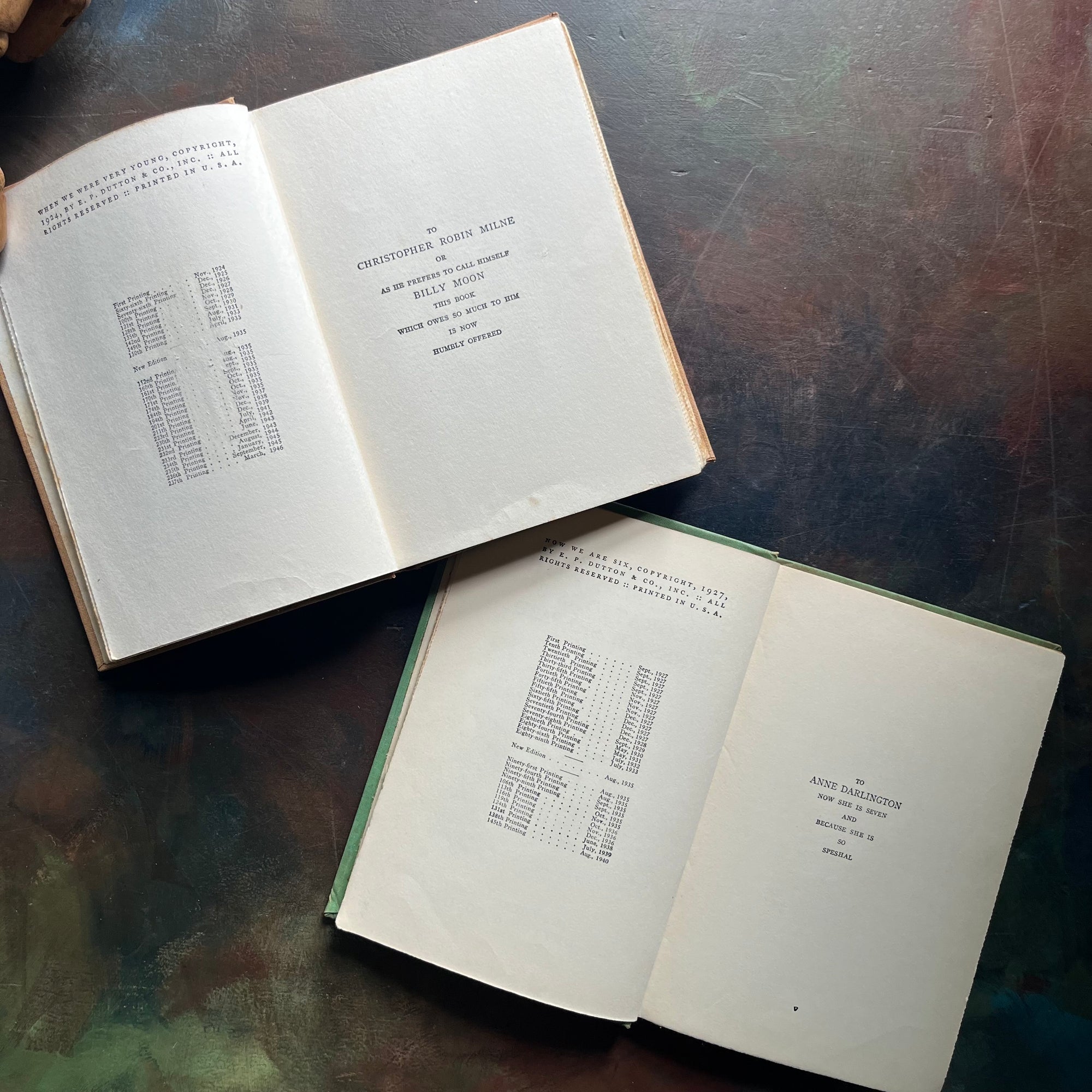 A. A. Milne-When We Were Very Young-Now We Are Six-Illustrations by E. H. Shepard-vintage children's short stories-children's poetry-vintage children's books-view of the copyright & dedication pages