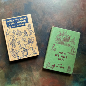 A. A. Milne-When We Were Very Young-Now We Are Six-Illustrations by E. H. Shepard-vintage children's short stories-children's poetry-vintage children's books-view of the front covers with images of the characters from each book in the designs